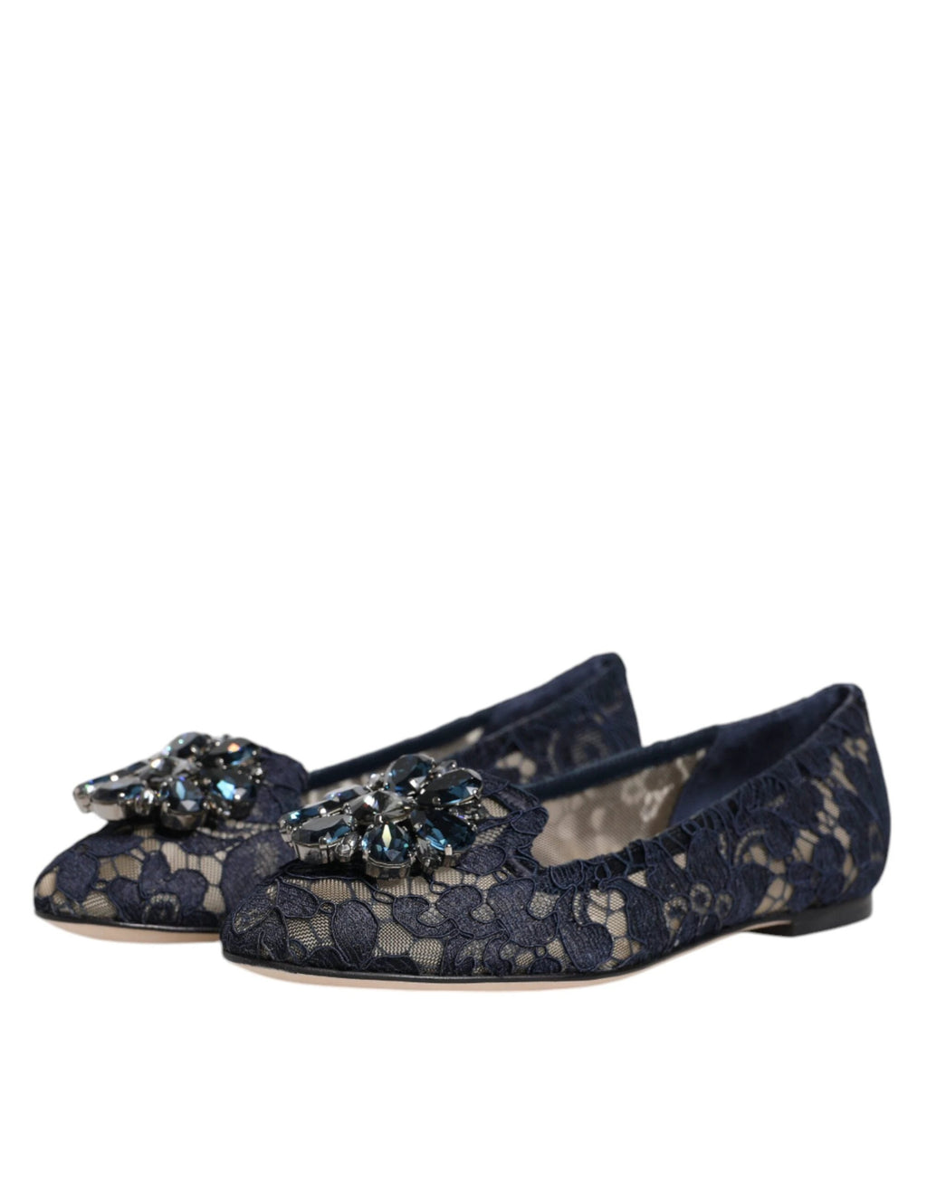 Dolce & Gabbana Blue Taormina Lace Crystals Flats Shoes by Dolce & Gabbana