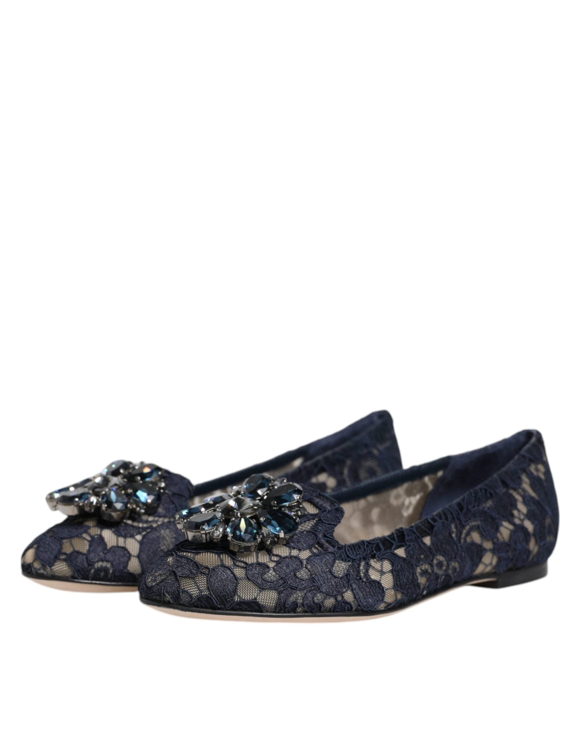 Dolce & Gabbana Blue Taormina Lace Crystals Flats Shoes by Dolce & Gabbana