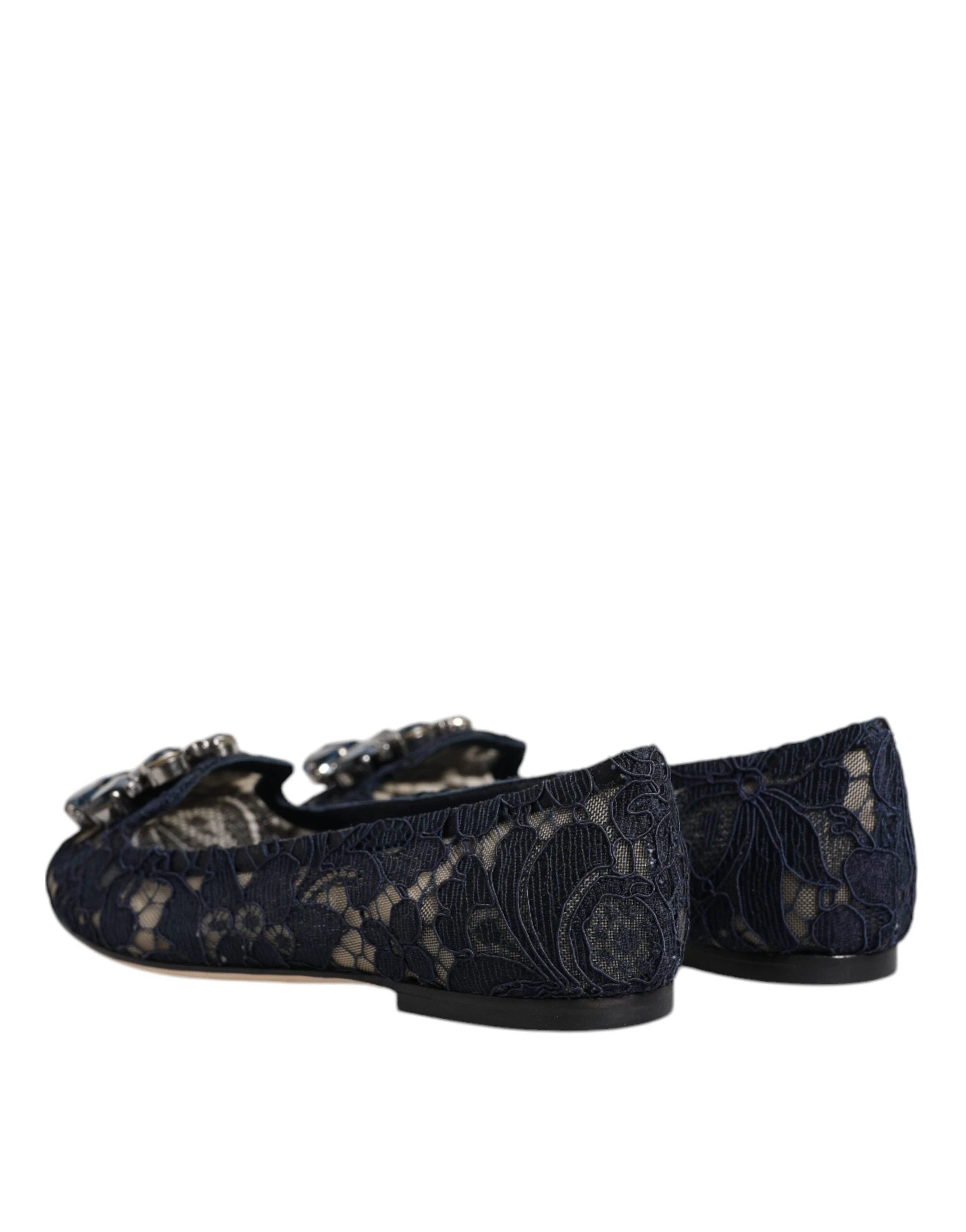 Dolce & Gabbana Blue Taormina Lace Crystals Flats Shoes by Dolce & Gabbana