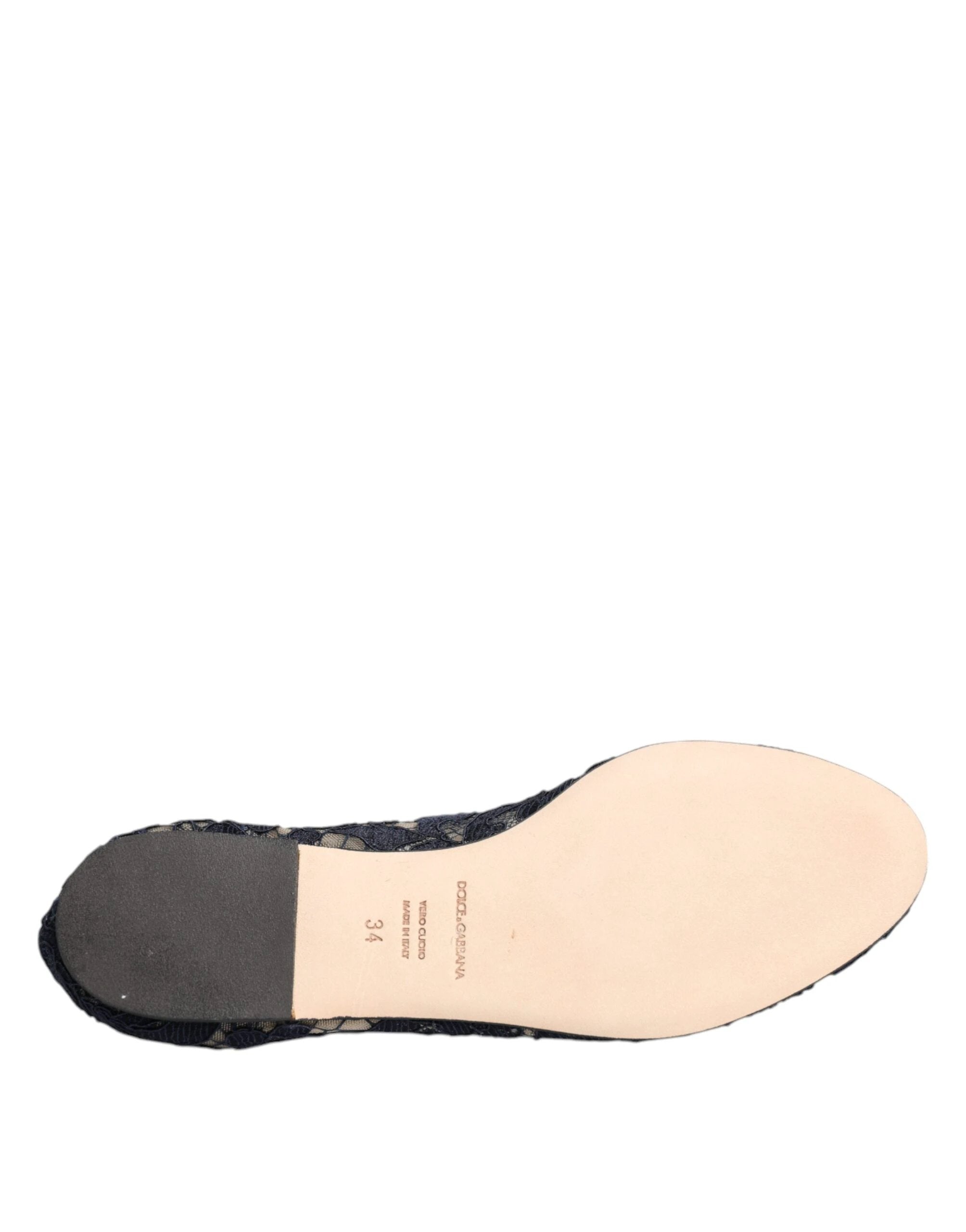 Dolce & Gabbana Blue Taormina Lace Crystals Flats Shoes by Dolce & Gabbana