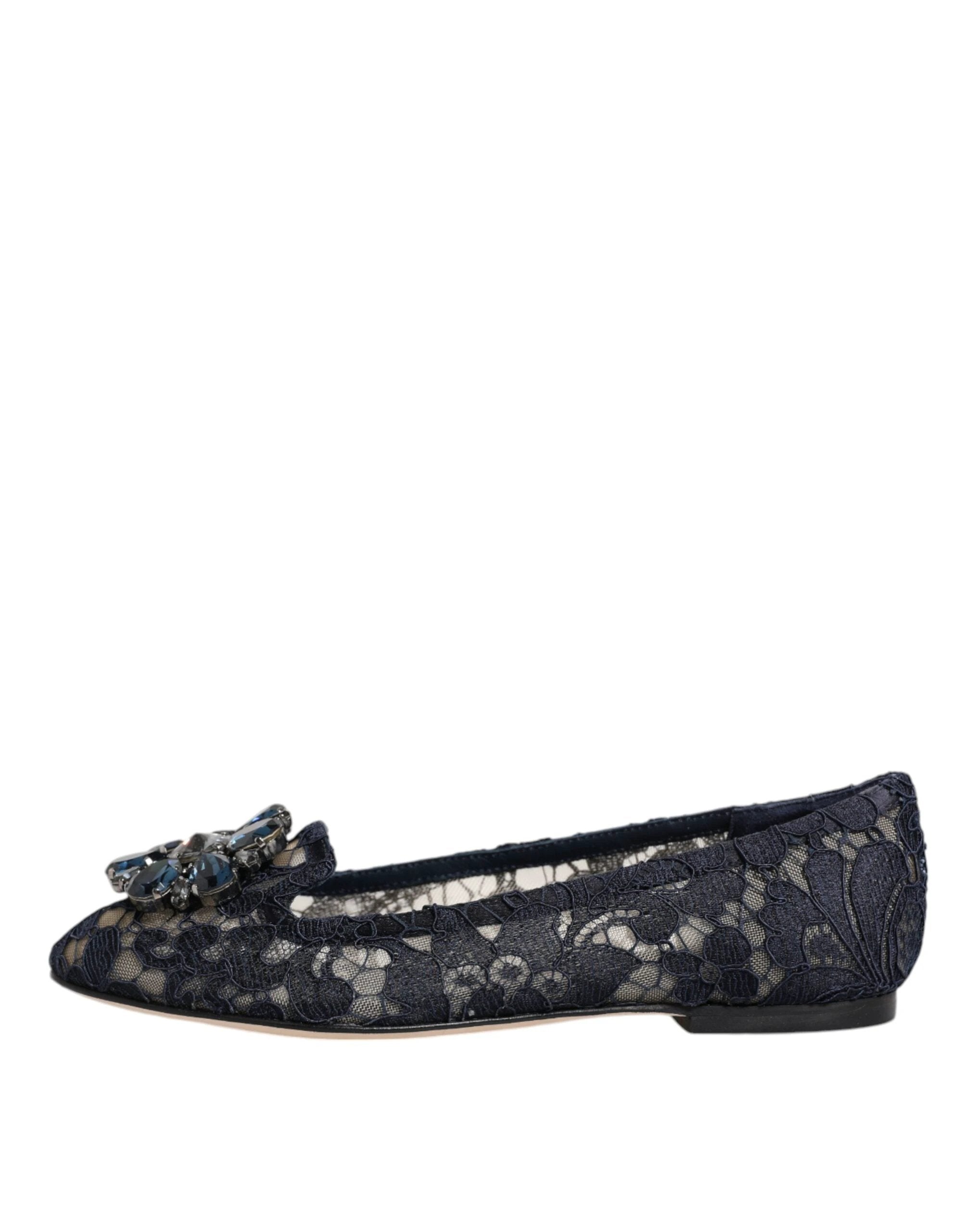 Dolce & Gabbana Blue Taormina Lace Crystals Flats Shoes by Dolce & Gabbana
