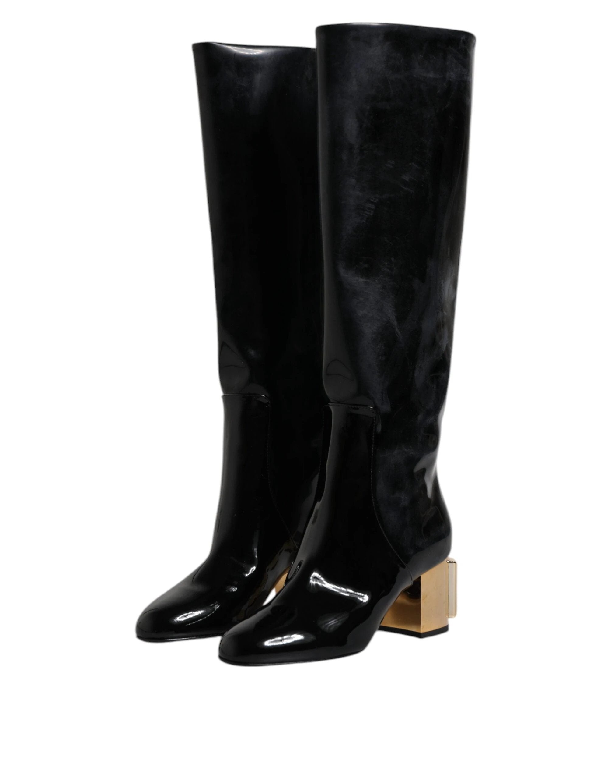 Dolce & Gabbana Black Patent Leather Vally High Boots Shoes by Dolce & Gabbana