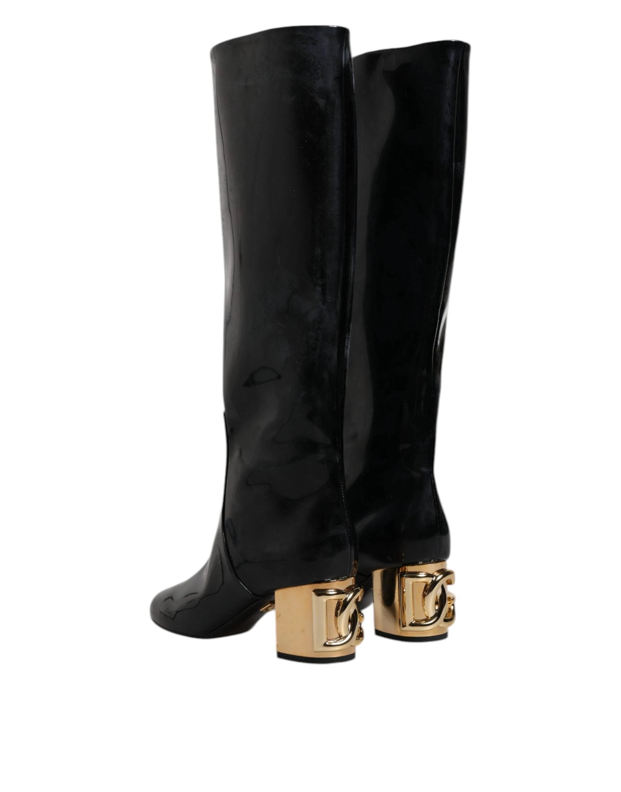 Dolce & Gabbana Black Patent Leather Vally High Boots Shoes by Dolce & Gabbana