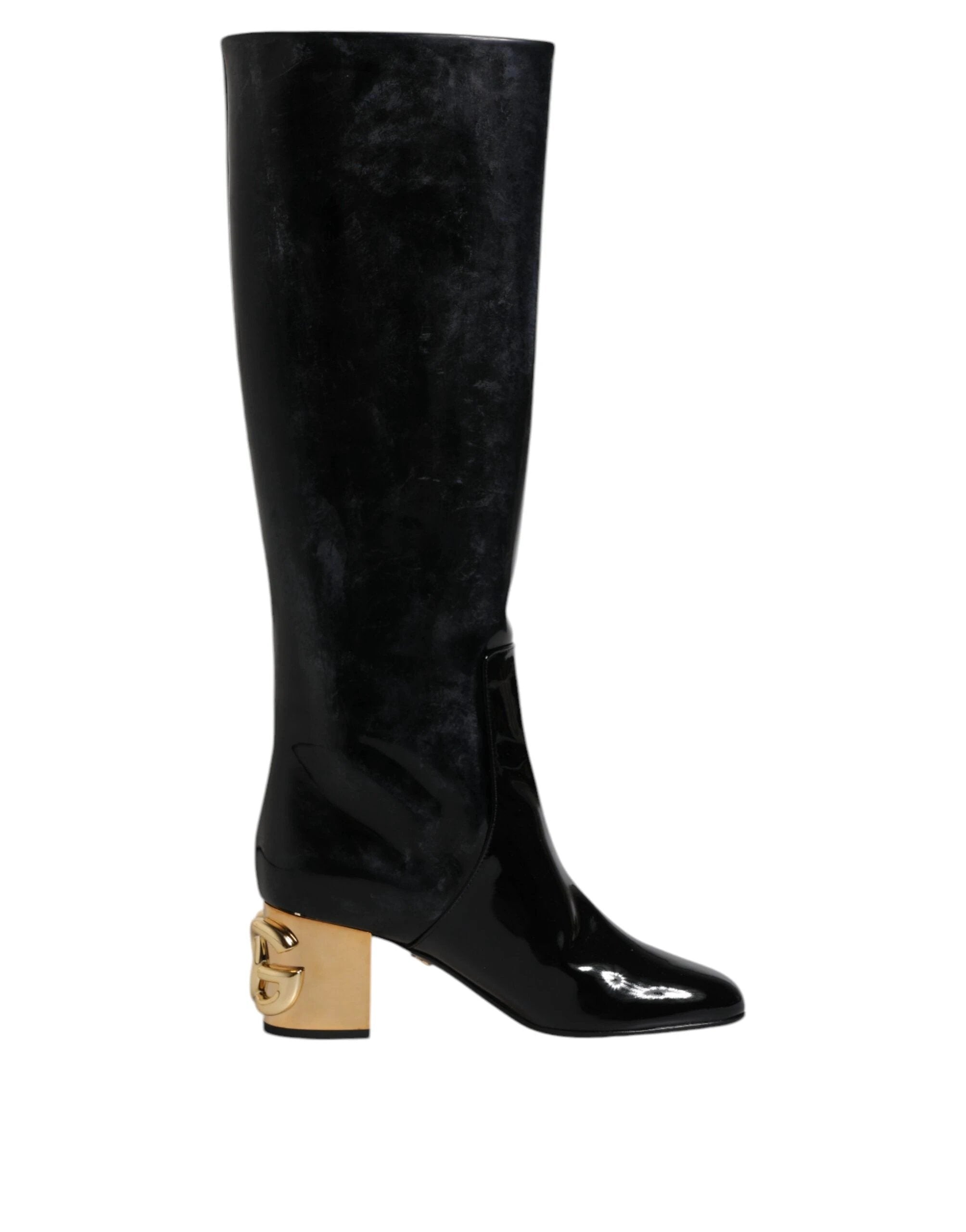 Dolce & Gabbana Black Patent Leather Vally High Boots Shoes by Dolce & Gabbana