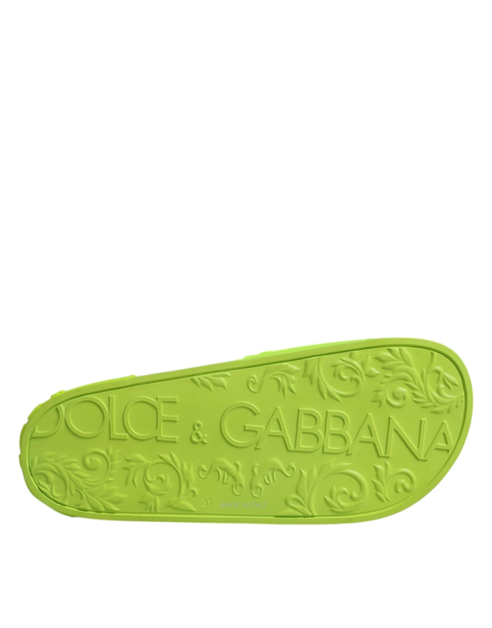 Dolce & Gabbana Green Rubber Slides Sandals Beachwear Shoes by Dolce & Gabbana