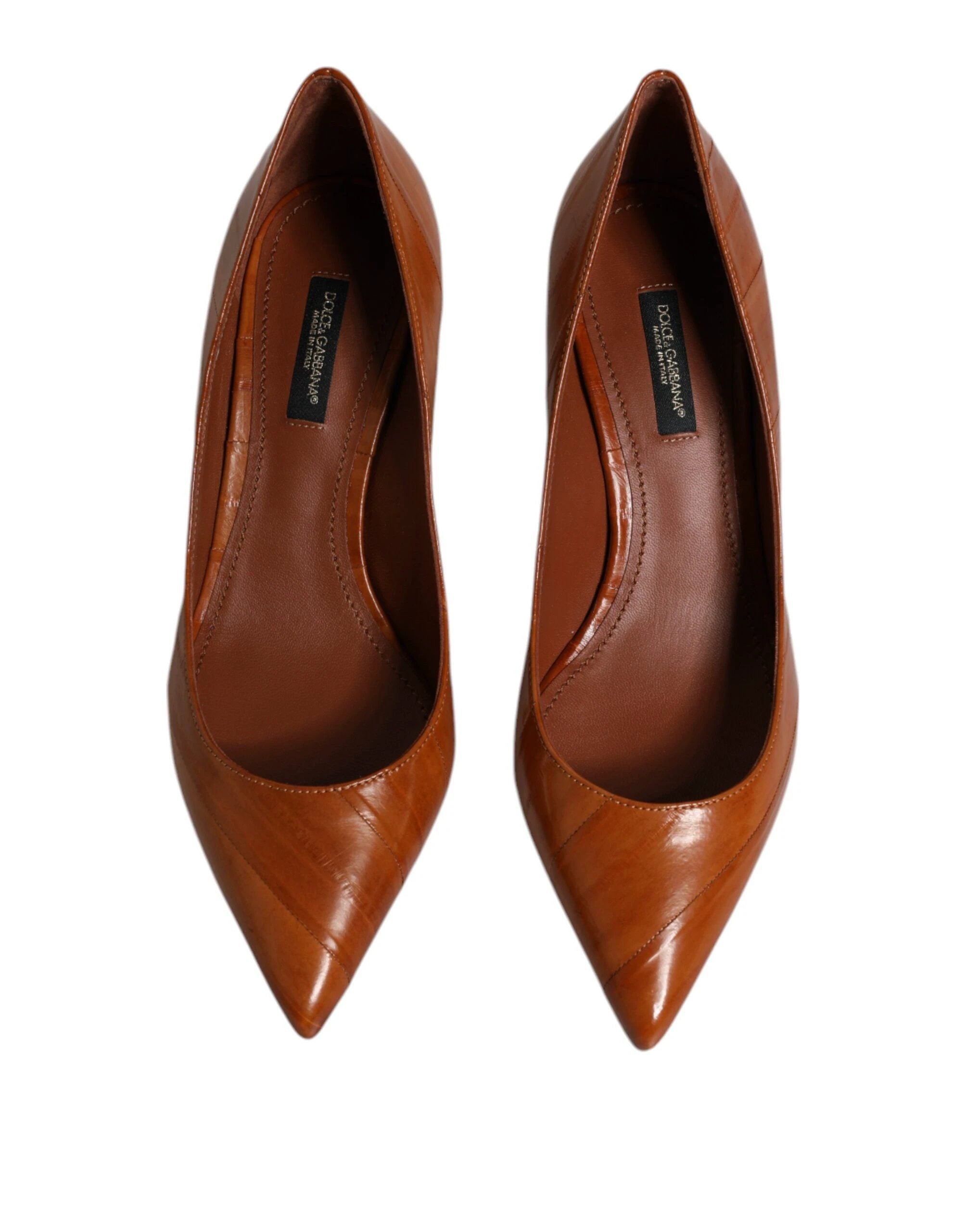 Dolce & Gabbana Brown Leather Kitten Heels Pumps Shoes by Dolce & Gabbana