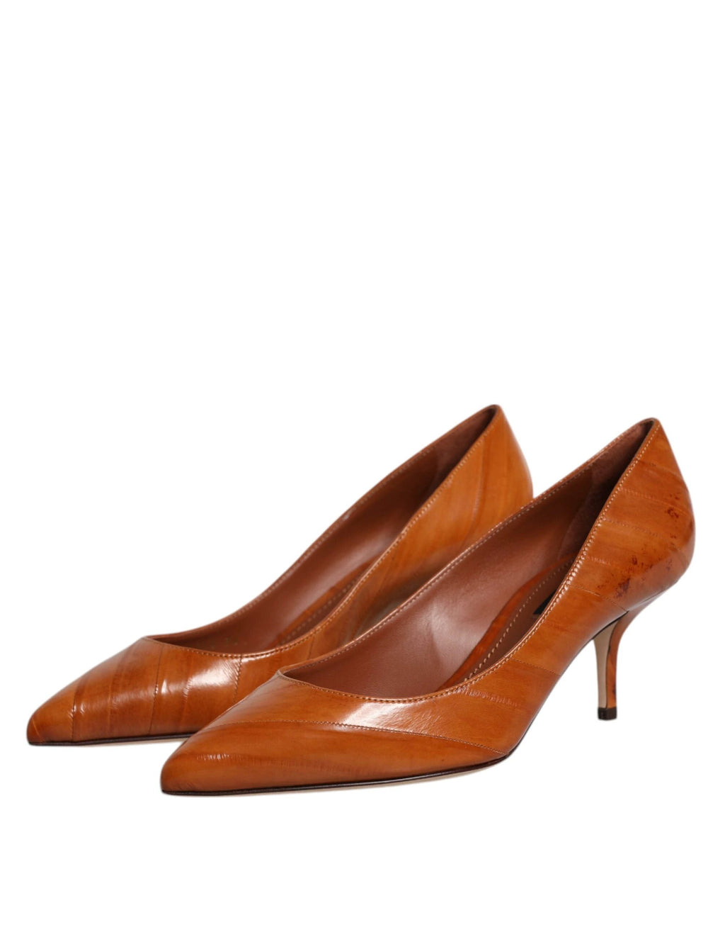 Dolce & Gabbana Brown Leather Kitten Heels Pumps Shoes by Dolce & Gabbana