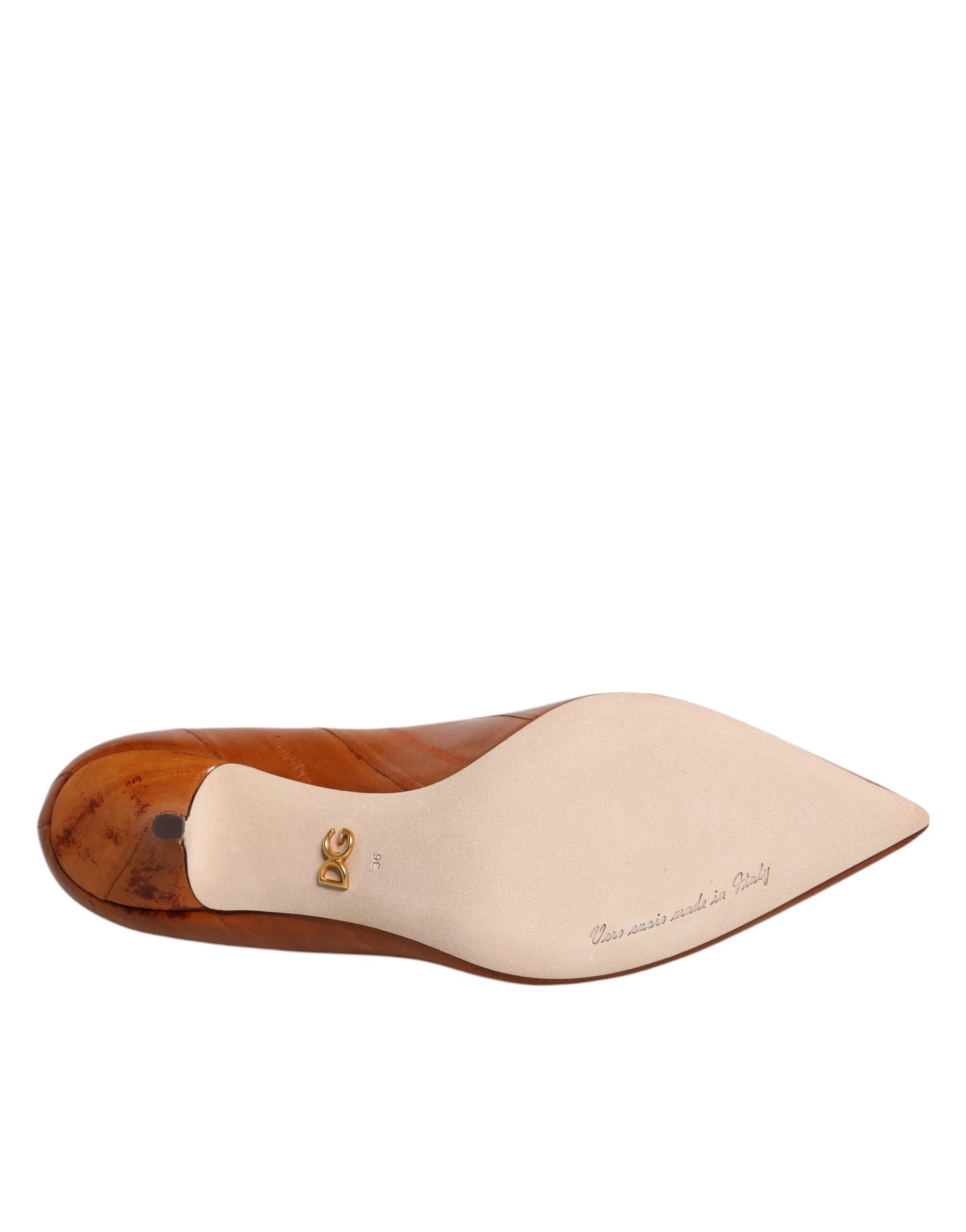 Dolce & Gabbana Brown Leather Kitten Heels Pumps Shoes by Dolce & Gabbana