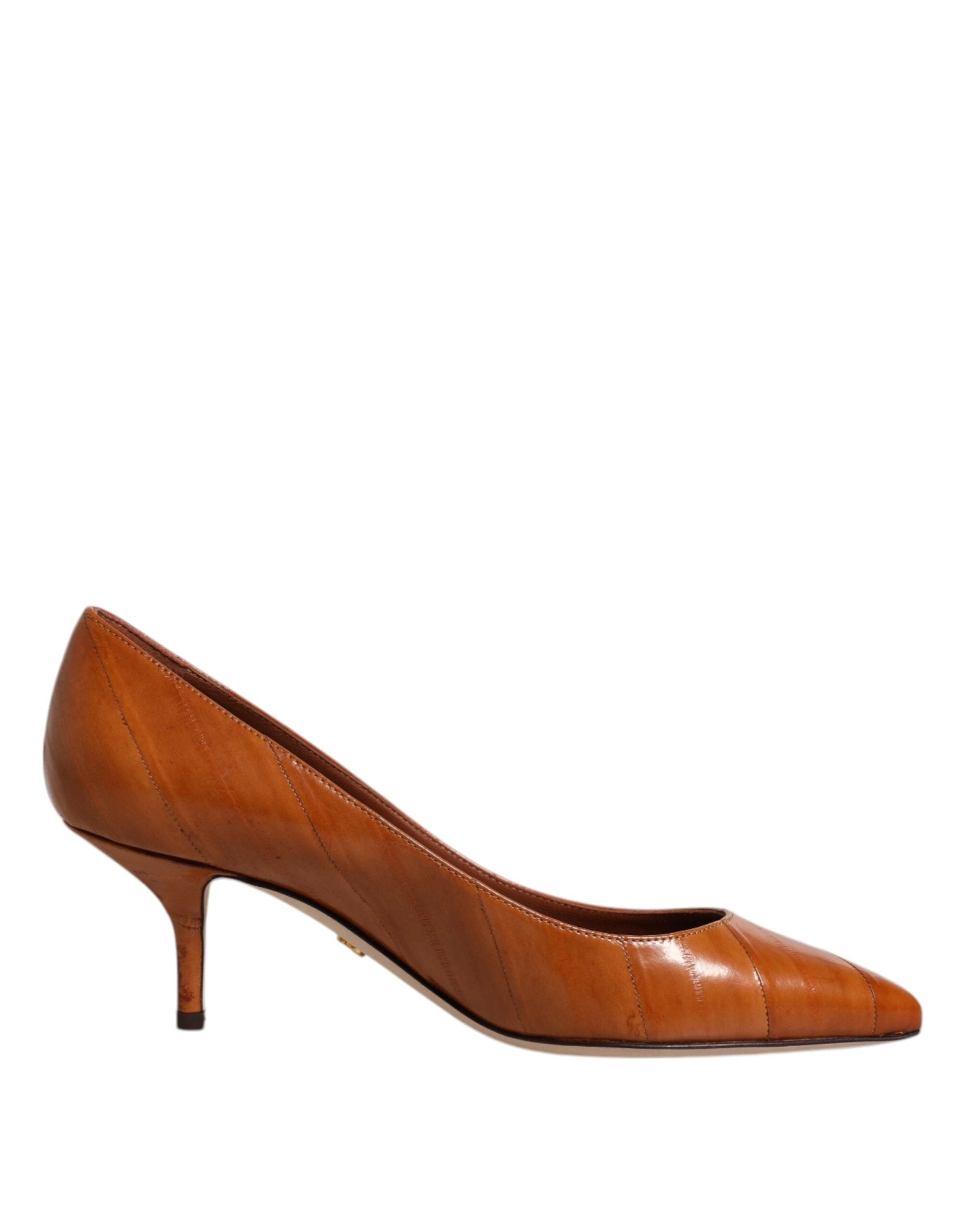 Dolce & Gabbana Brown Leather Kitten Heels Pumps Shoes by Dolce & Gabbana