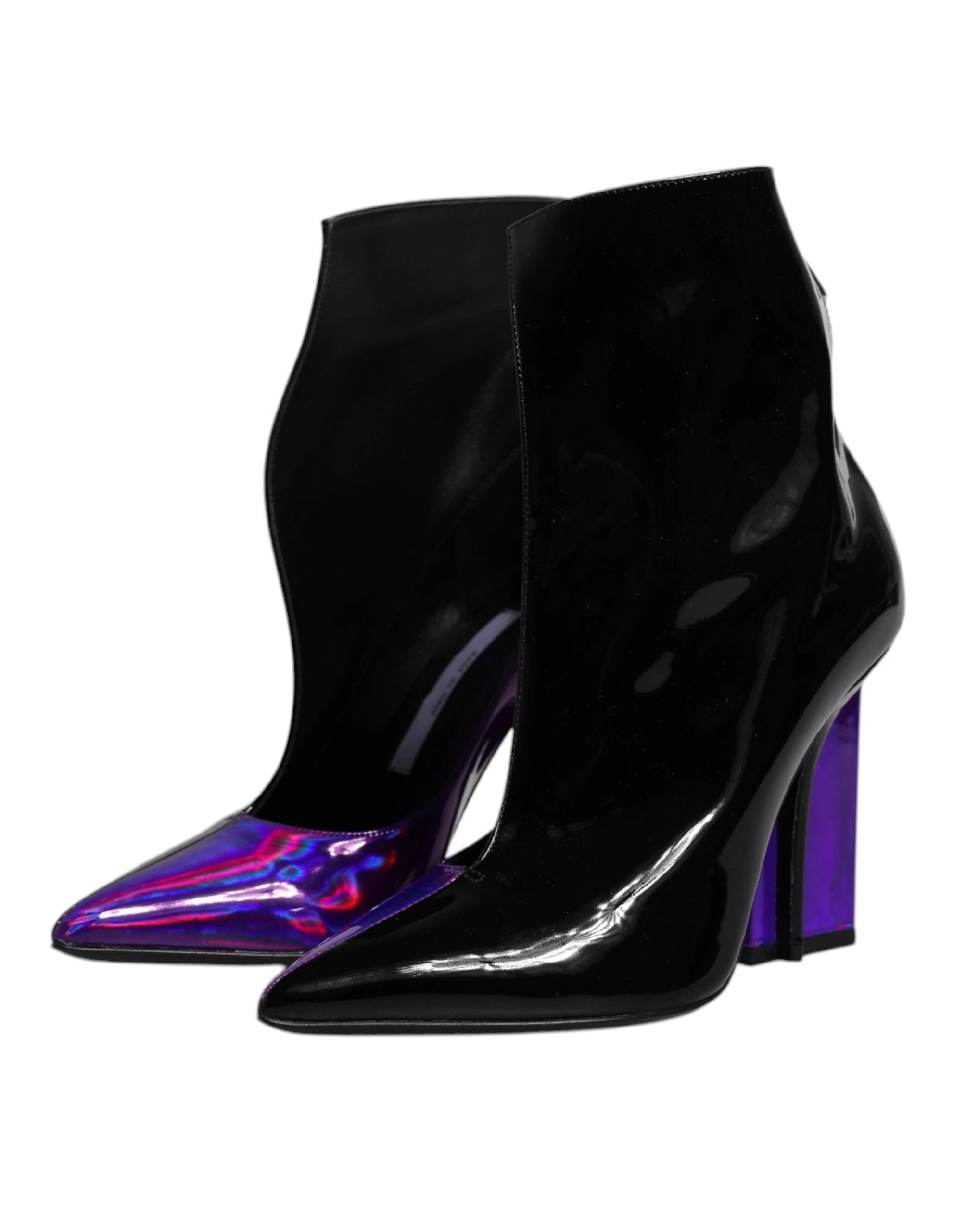 Dolce & Gabbana Purple Black Pointed Ankle Boots Shoes by Dolce & Gabbana