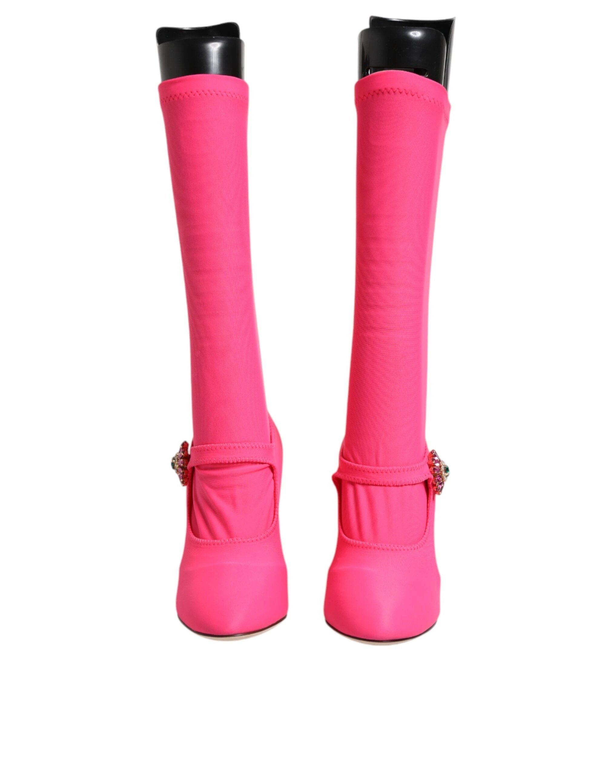 Dolce & Gabbana Pink Nylon Crystal Vally High Boots Shoes by Dolce & Gabbana
