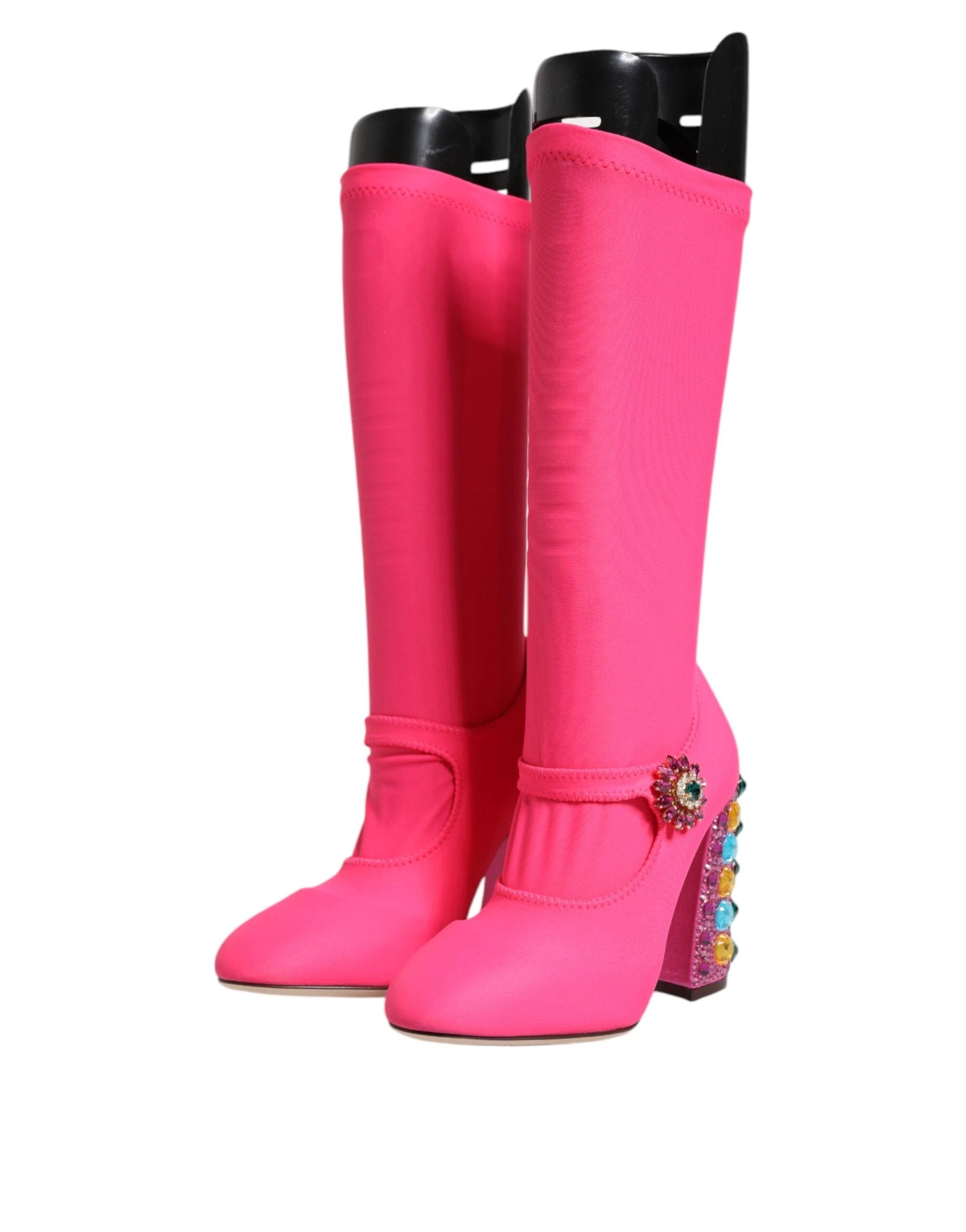 Dolce & Gabbana Pink Nylon Crystal Vally High Boots Shoes by Dolce & Gabbana