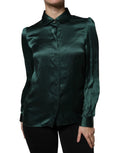 Dolce & Gabbana Dark Green Silk Button Down Long Sleeves Blouse Top by Dolce & Gabbana