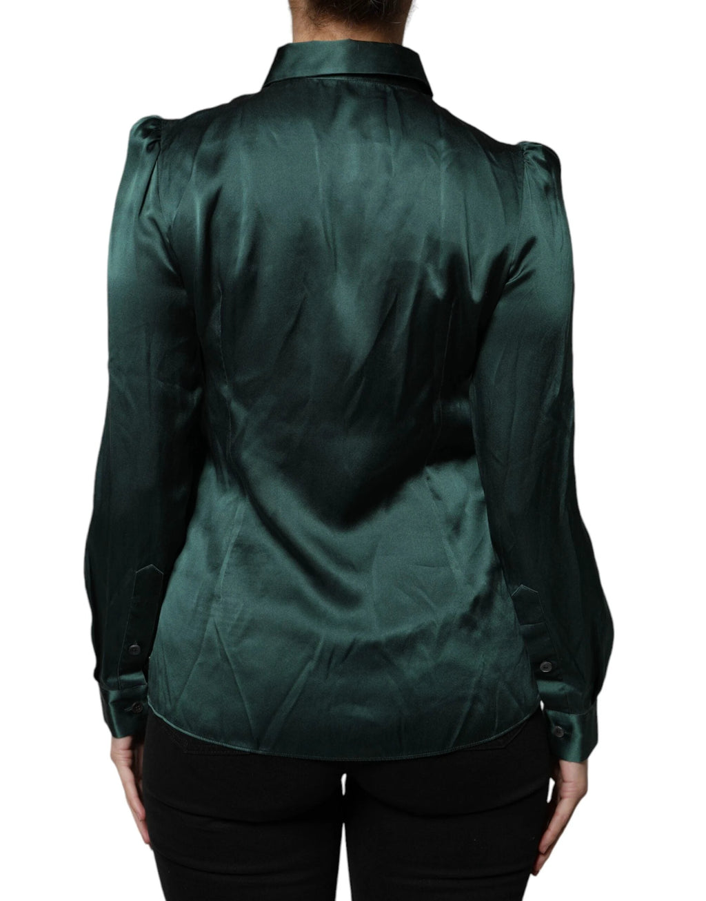 Dolce & Gabbana Dark Green Silk Button Down Long Sleeves Blouse Top by Dolce & Gabbana