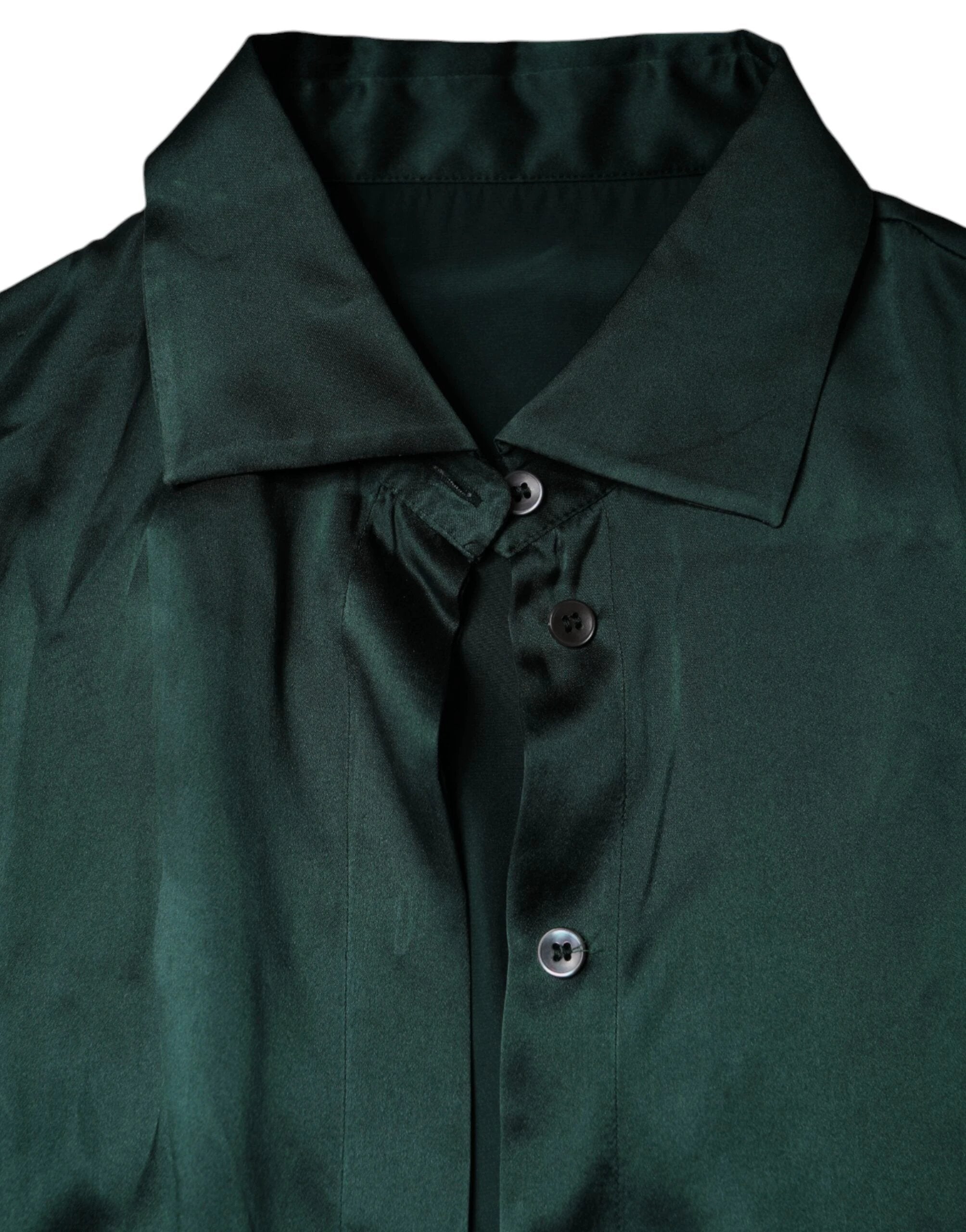 Dolce & Gabbana Dark Green Silk Button Down Long Sleeves Blouse Top by Dolce & Gabbana