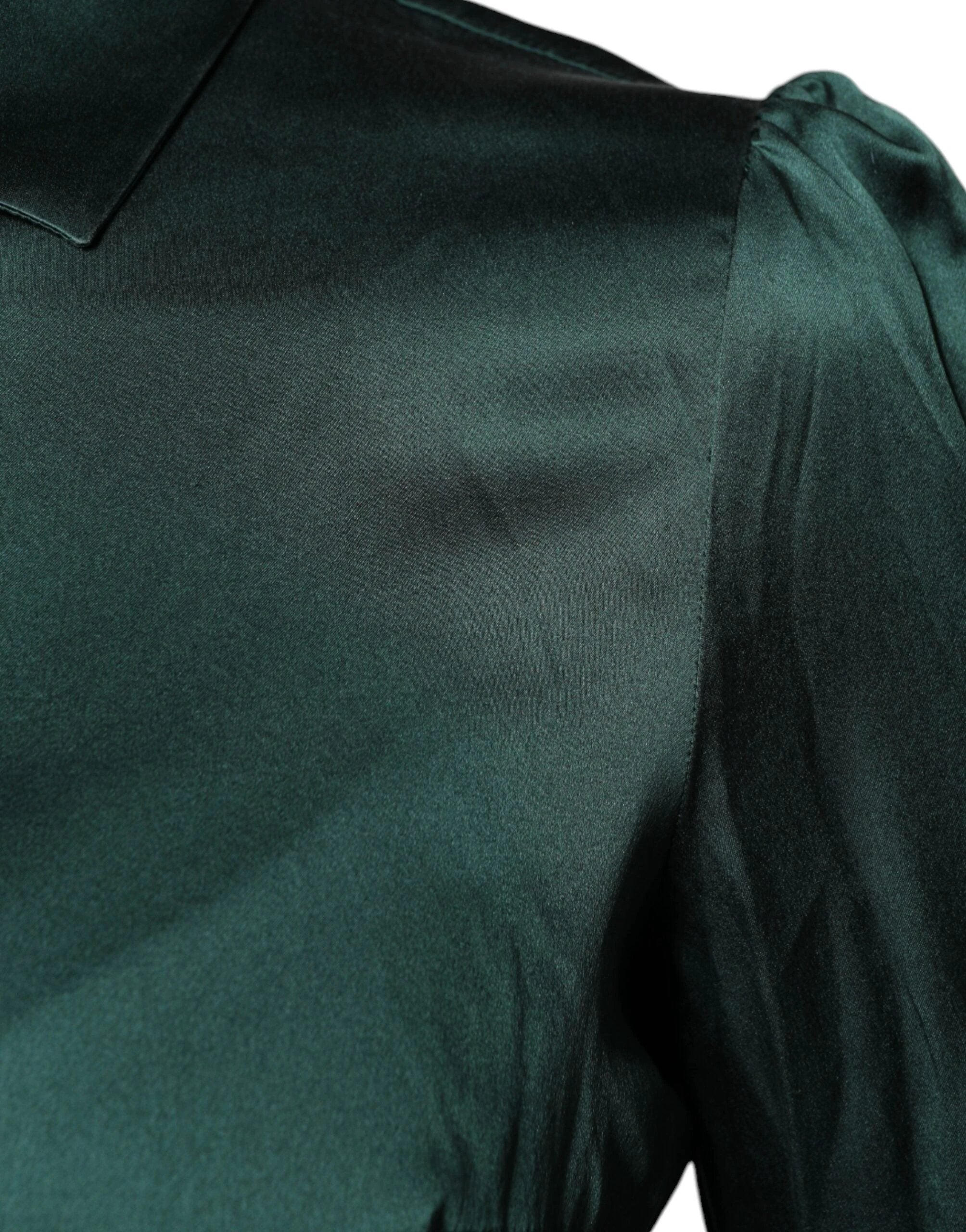 Dolce & Gabbana Dark Green Silk Button Down Long Sleeves Blouse Top by Dolce & Gabbana