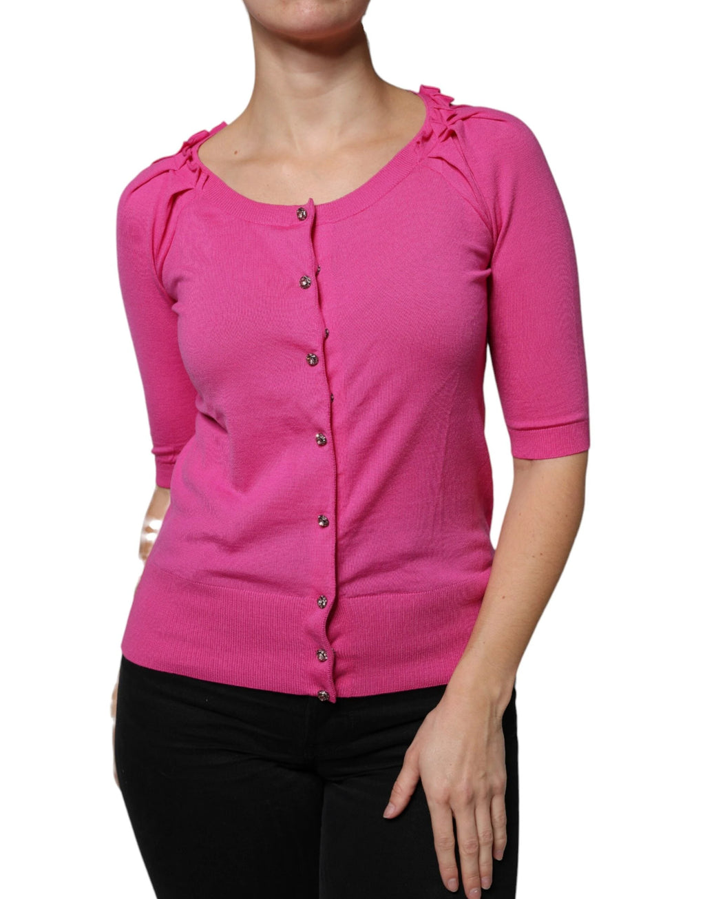 Dolce & Gabbana Pink Wool Button Down Cardigan Sweater by Dolce & Gabbana