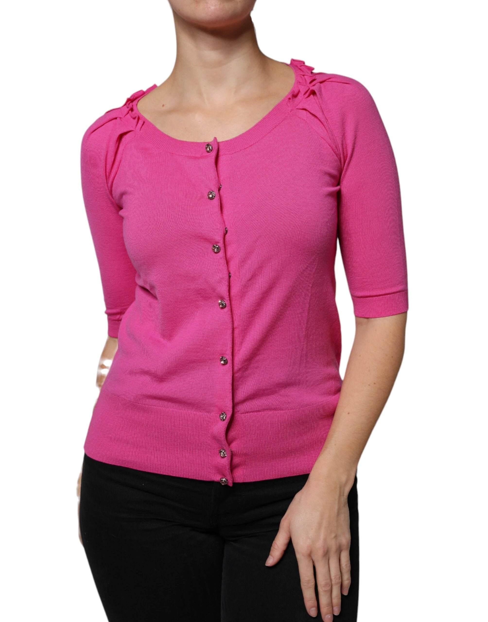 Dolce & Gabbana Pink Wool Button Down Cardigan Sweater by Dolce & Gabbana