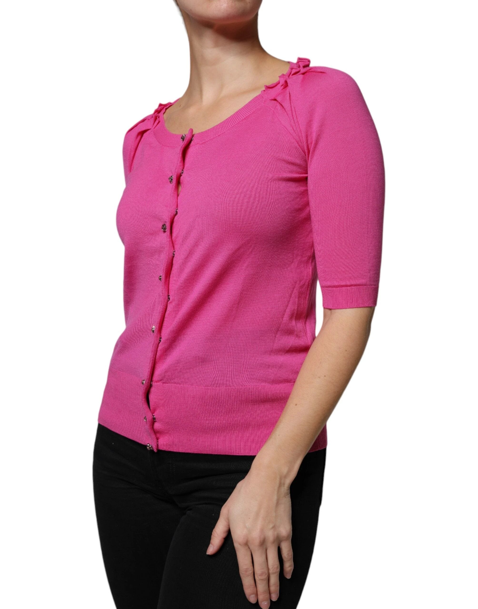 Dolce & Gabbana Pink Wool Button Down Cardigan Sweater by Dolce & Gabbana