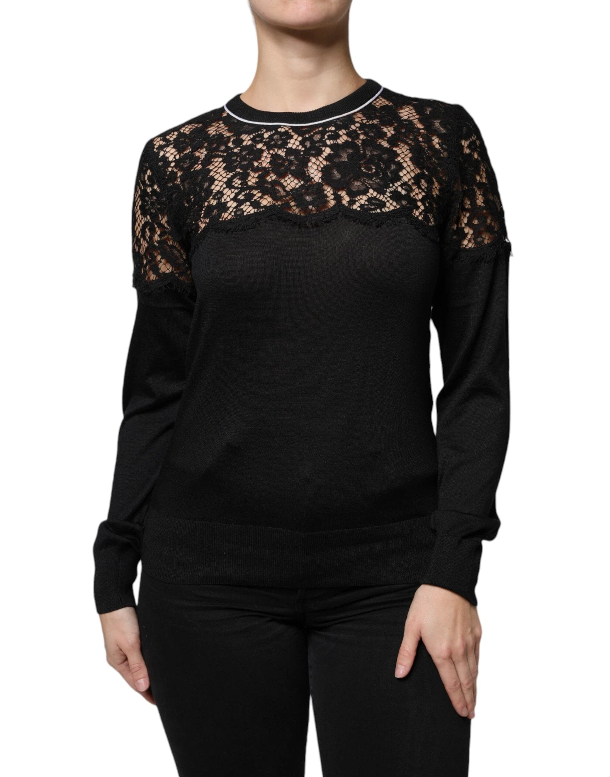 Dolce & Gabbana Black Floral Lace Silk Pullover Blouse Top by Dolce & Gabbana