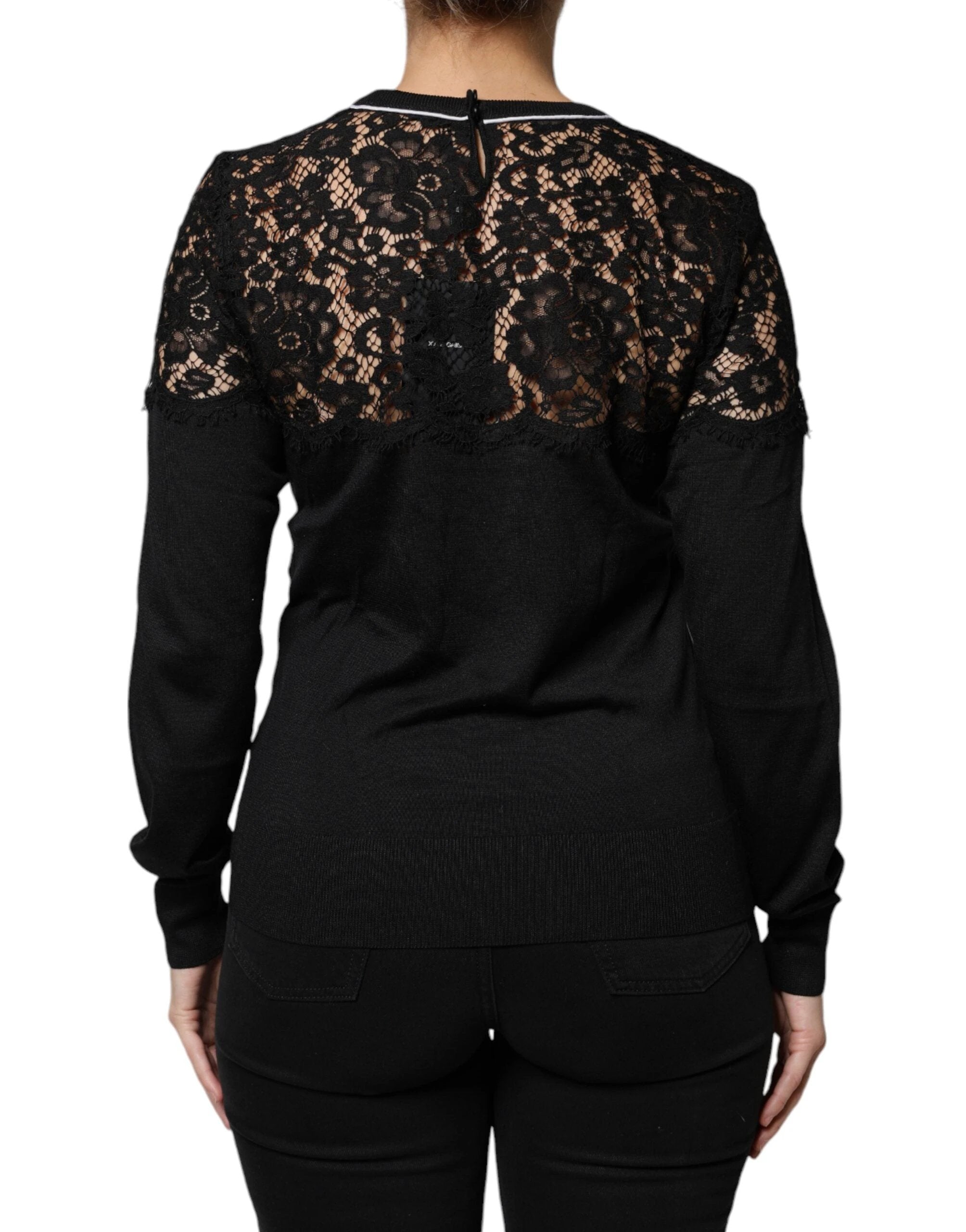 Dolce & Gabbana Black Floral Lace Silk Pullover Blouse Top by Dolce & Gabbana