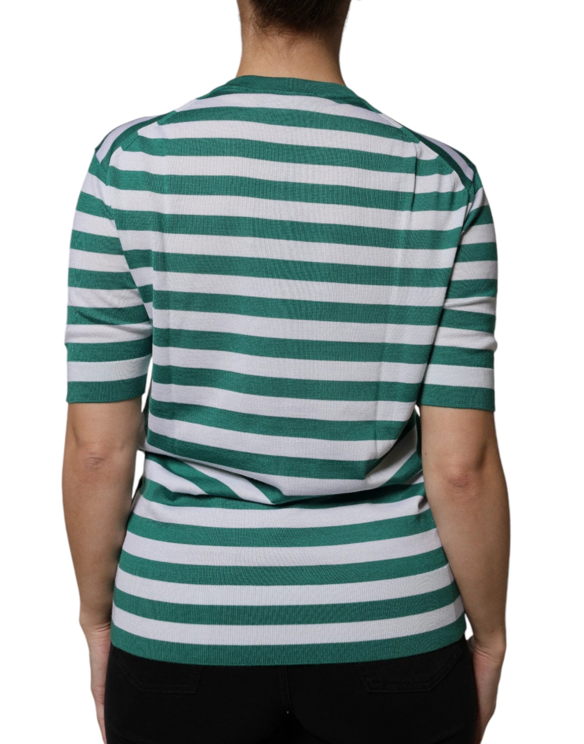 Dolce & Gabbana White Green Stripe Leaf Crew Neck T-shirt by Dolce & Gabbana