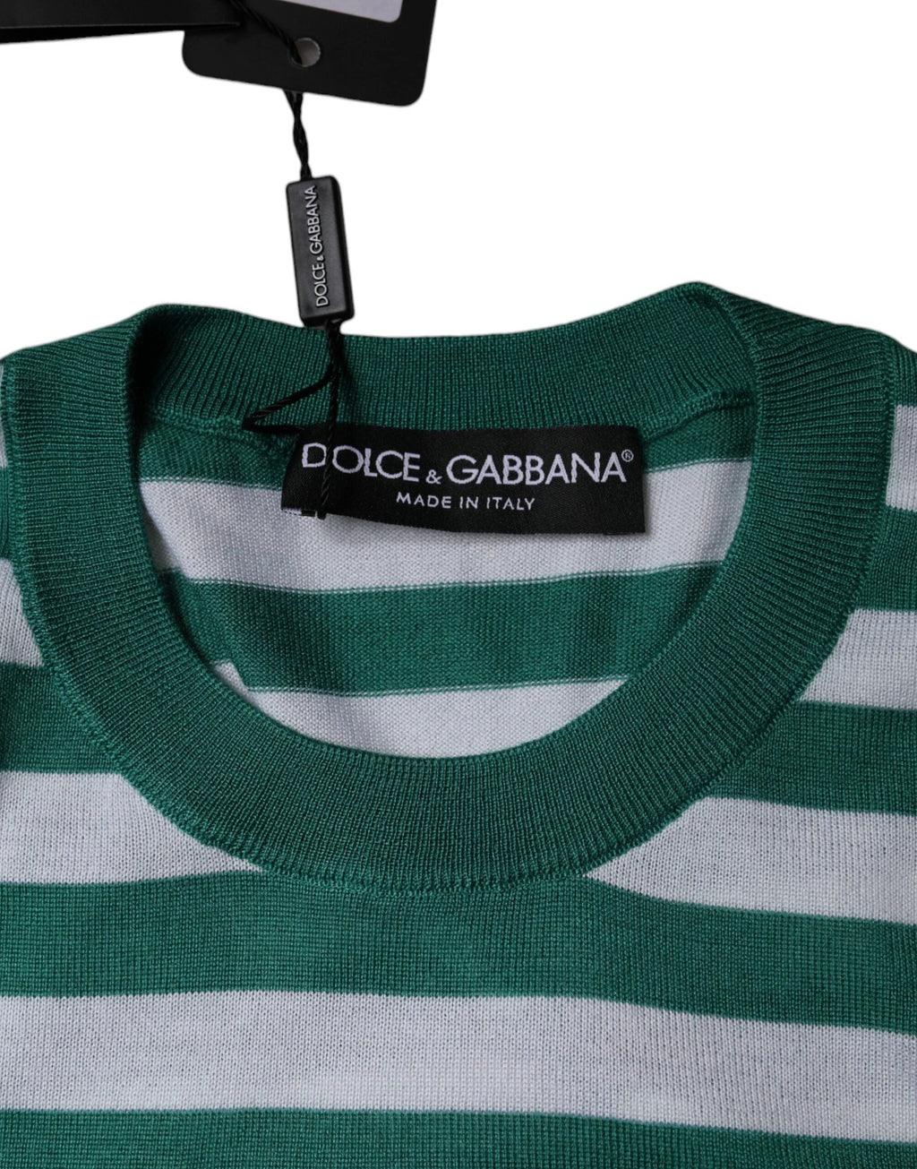 Dolce & Gabbana White Green Stripe Leaf Crew Neck T-shirt by Dolce & Gabbana