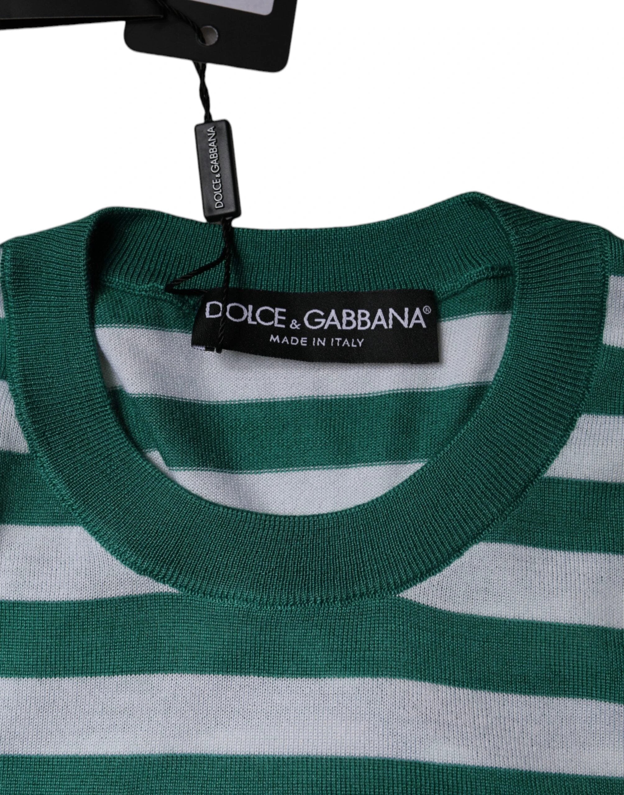 Dolce & Gabbana White Green Stripe Leaf Crew Neck T-shirt by Dolce & Gabbana