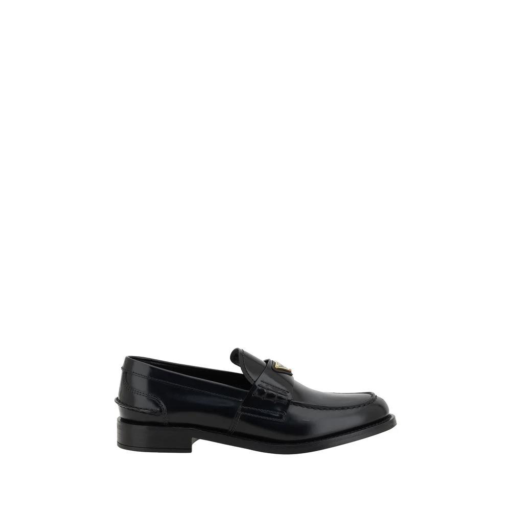 Prada Black Leather Logo Loafers by Prada