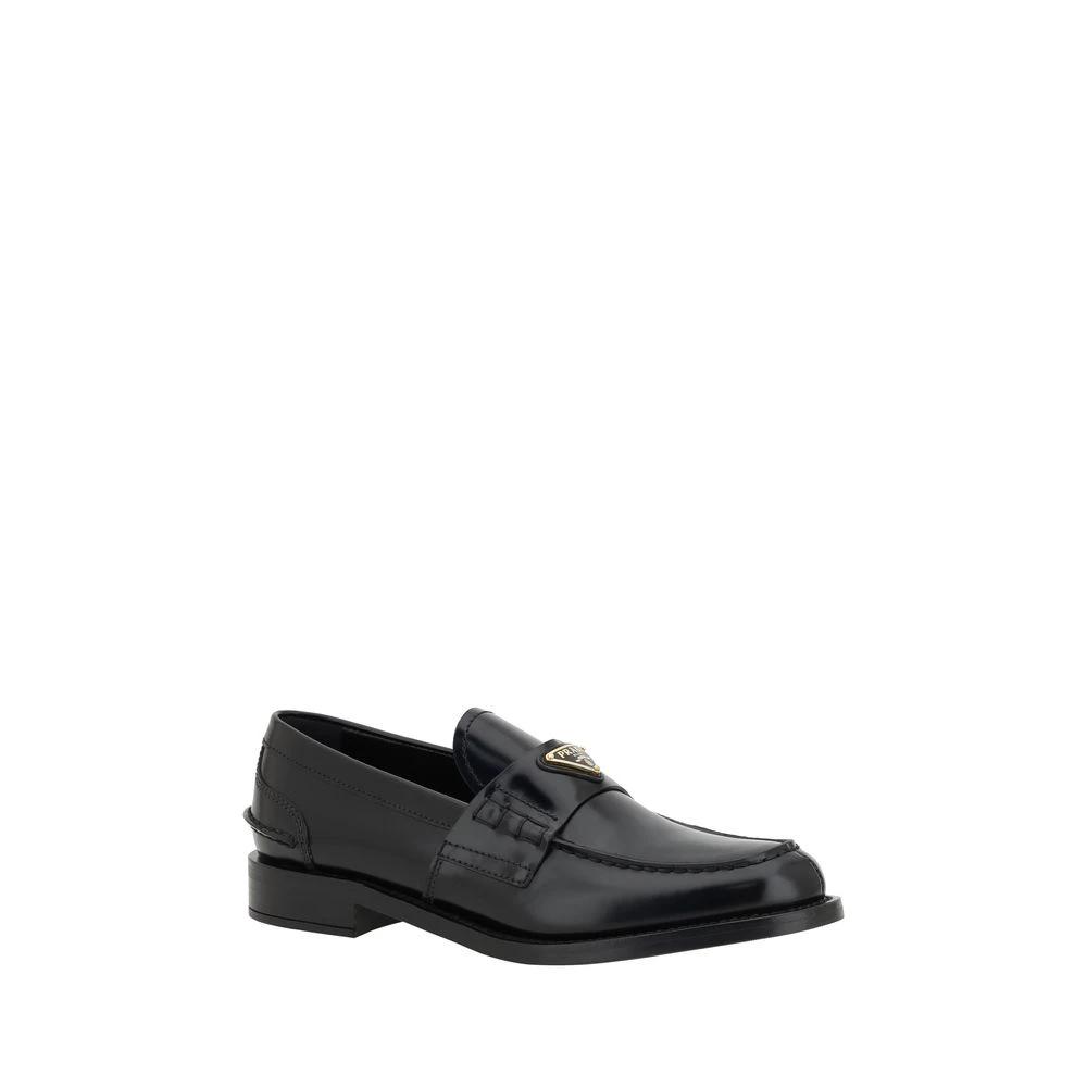 Prada Black Leather Logo Loafers by Prada
