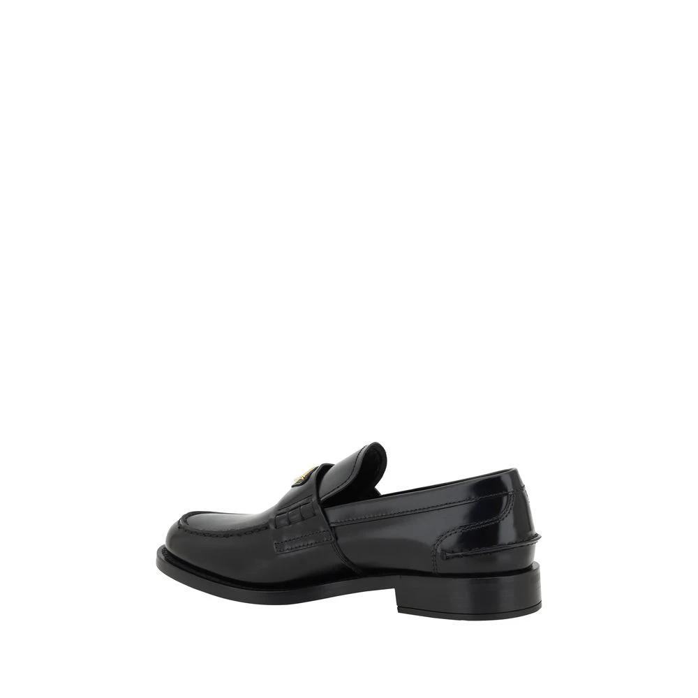 Prada Black Leather Logo Loafers by Prada