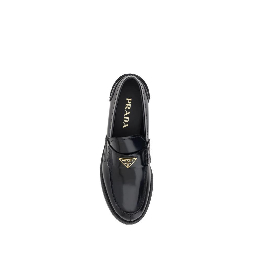 Prada Black Leather Logo Loafers by Prada