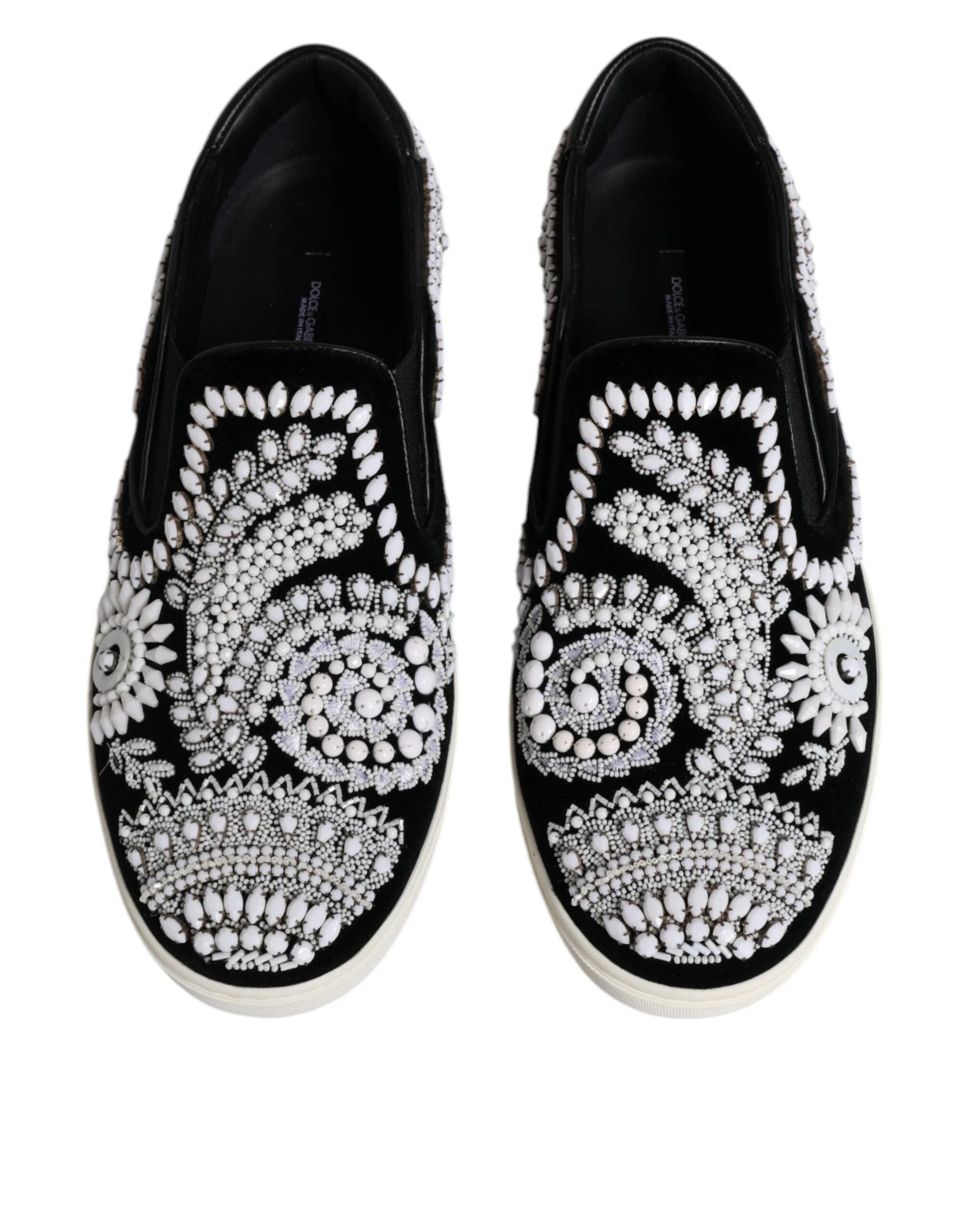 Dolce & Gabbana Black Embellished London Men Slip On Shoes by Dolce & Gabbana