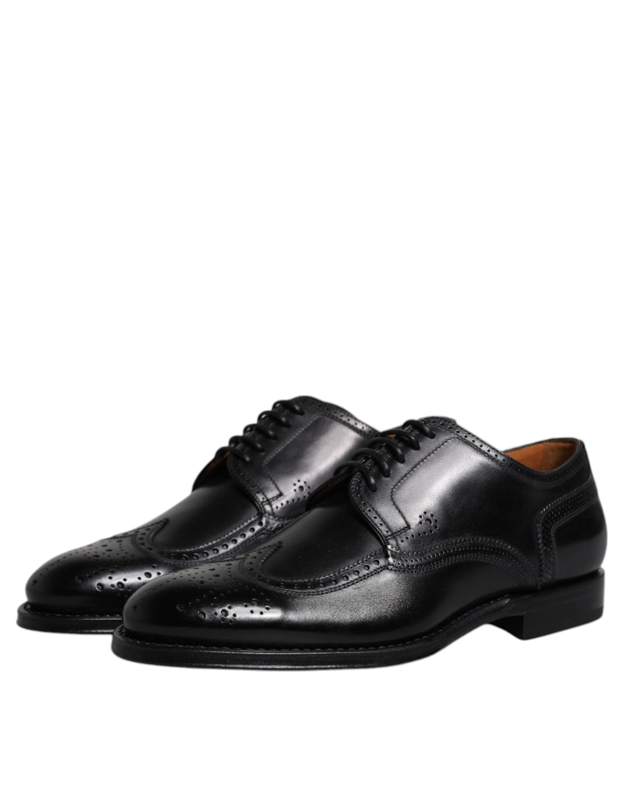 Dolce & Gabbana Black Leather Derby Wingtip Formal Shoes by Dolce & Gabbana