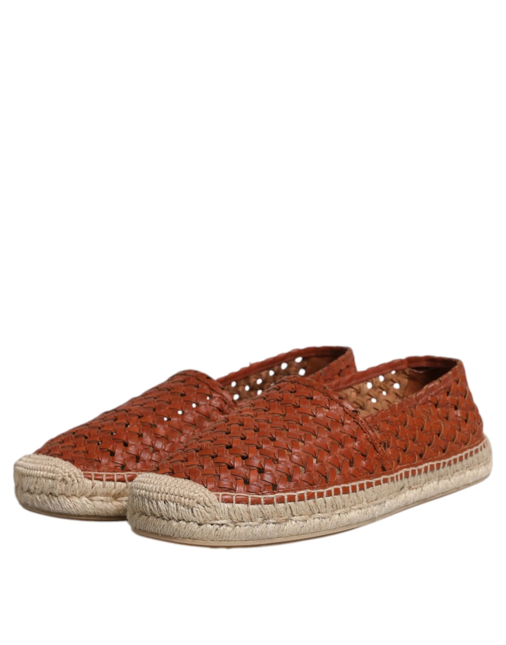 Dolce & Gabbana Maroon Woven Leather Men Espadrille Shoes by Dolce & Gabbana