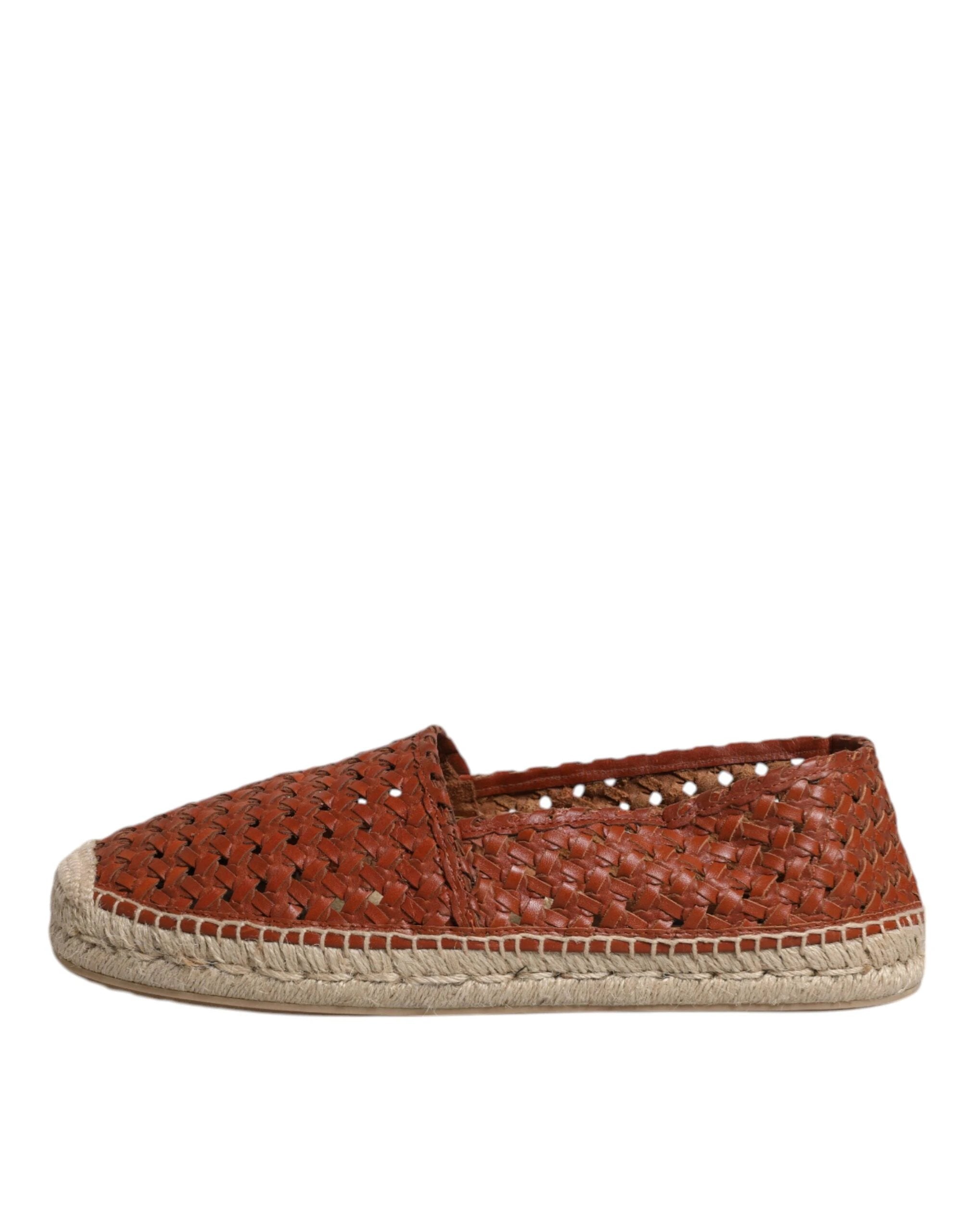 Dolce & Gabbana Maroon Woven Leather Men Espadrille Shoes by Dolce & Gabbana