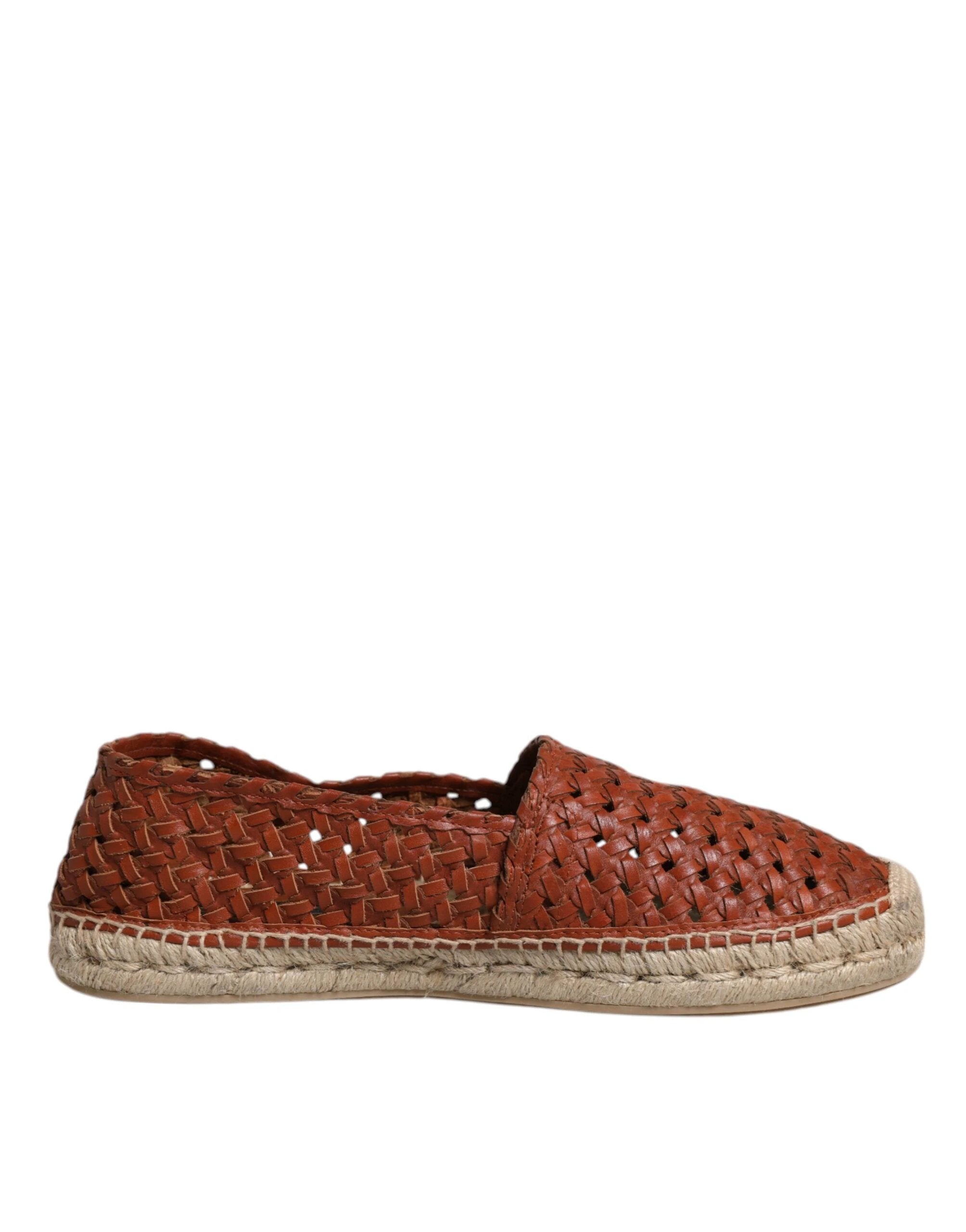 Dolce & Gabbana Maroon Woven Leather Men Espadrille Shoes by Dolce & Gabbana