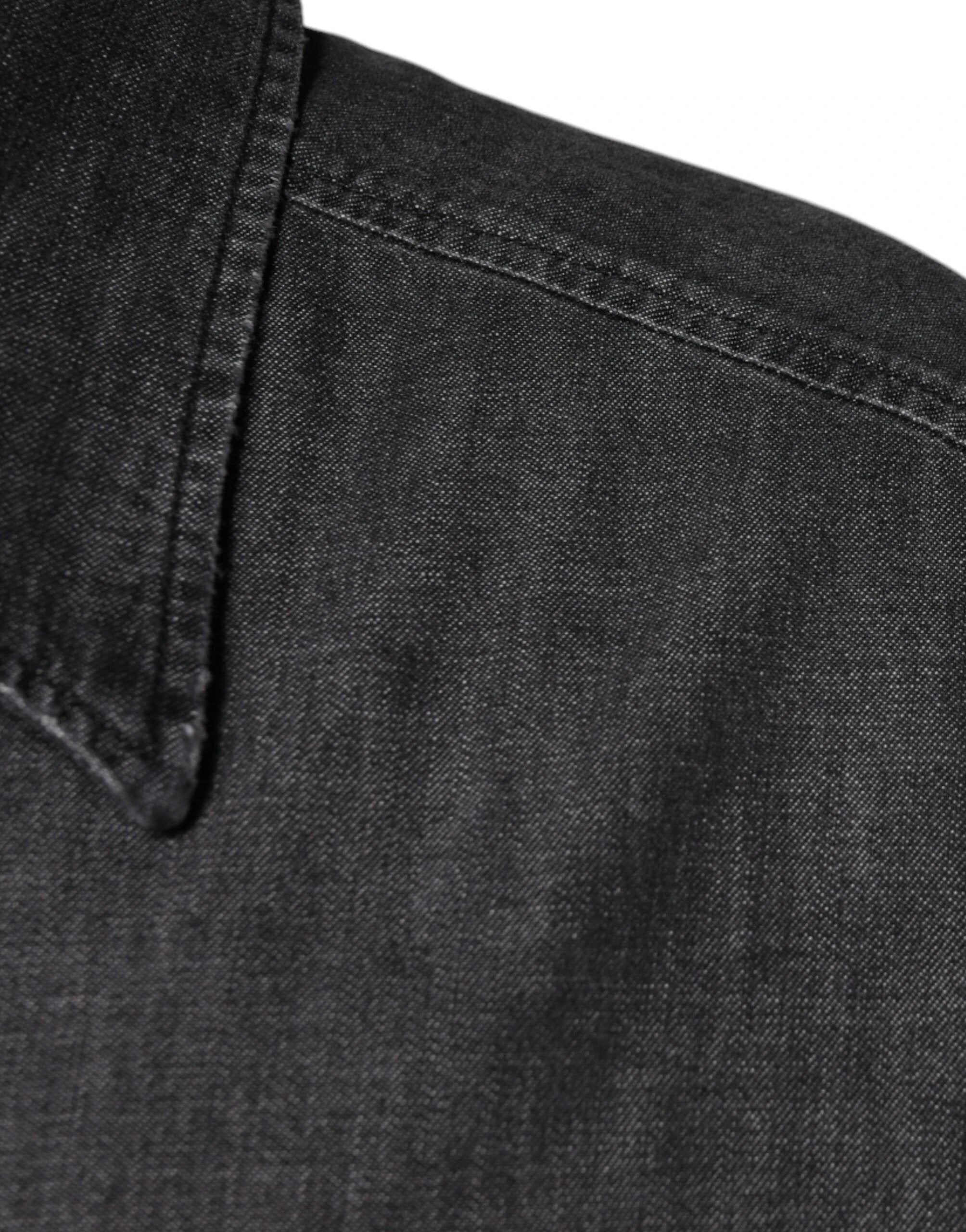 Dolce & Gabbana Black Logo Cotton Button Down Denim Shirt by Dolce & Gabbana