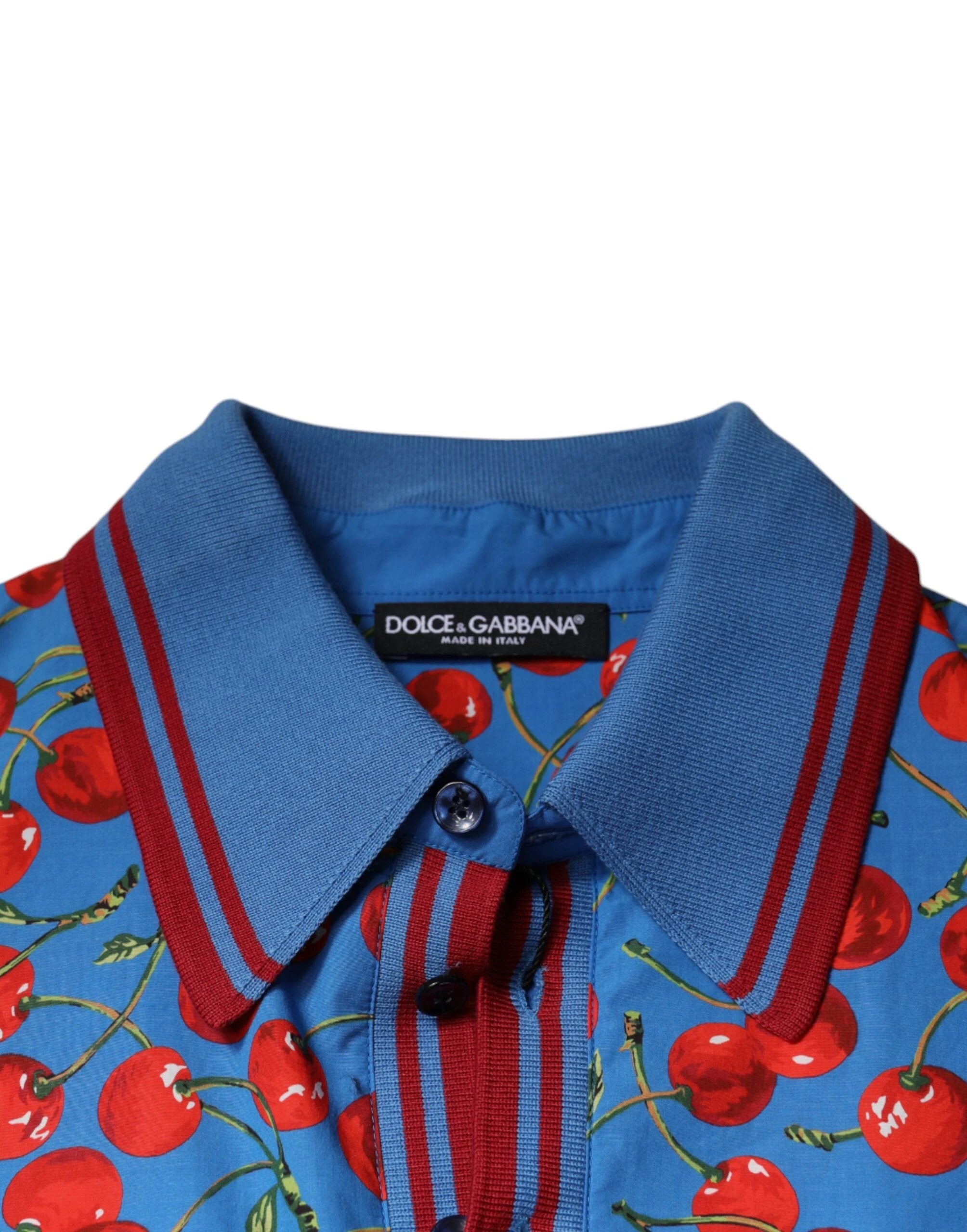 Dolce & Gabbana Blue Cherry Cotton Collared Men Polo T-shirt by Dolce & Gabbana