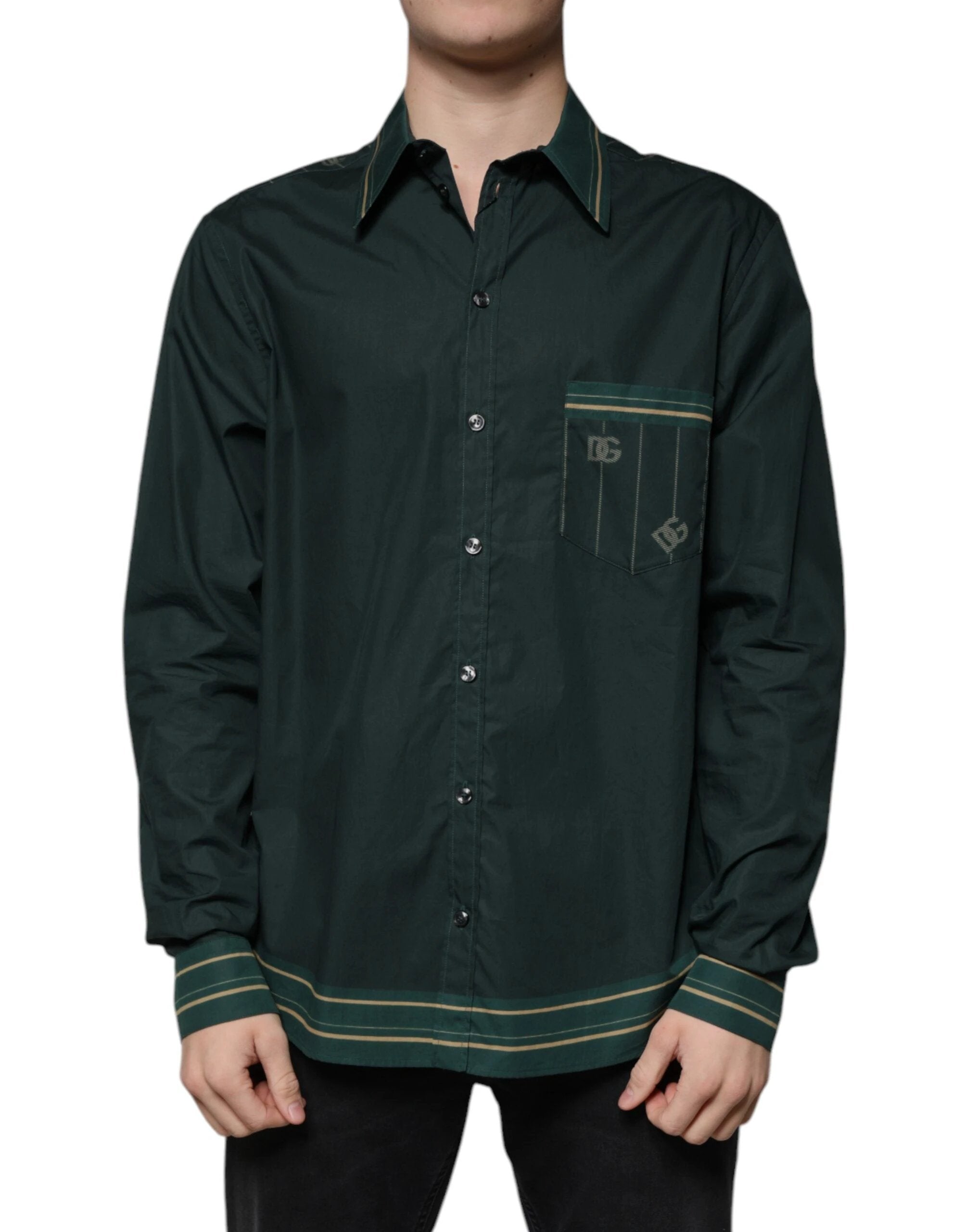 Dolce & Gabbana Green Logo Long Sleeve MARTINI Casual Shirt by Dolce & Gabbana
