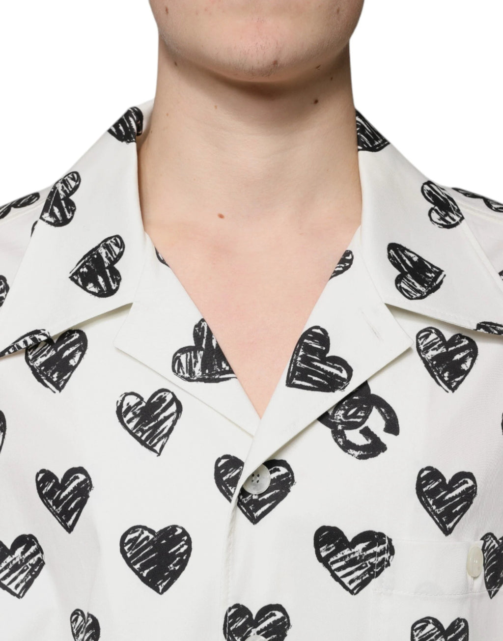 Dolce & Gabbana White Heart Print Short Sleeve Casual Shirt by Dolce & Gabbana