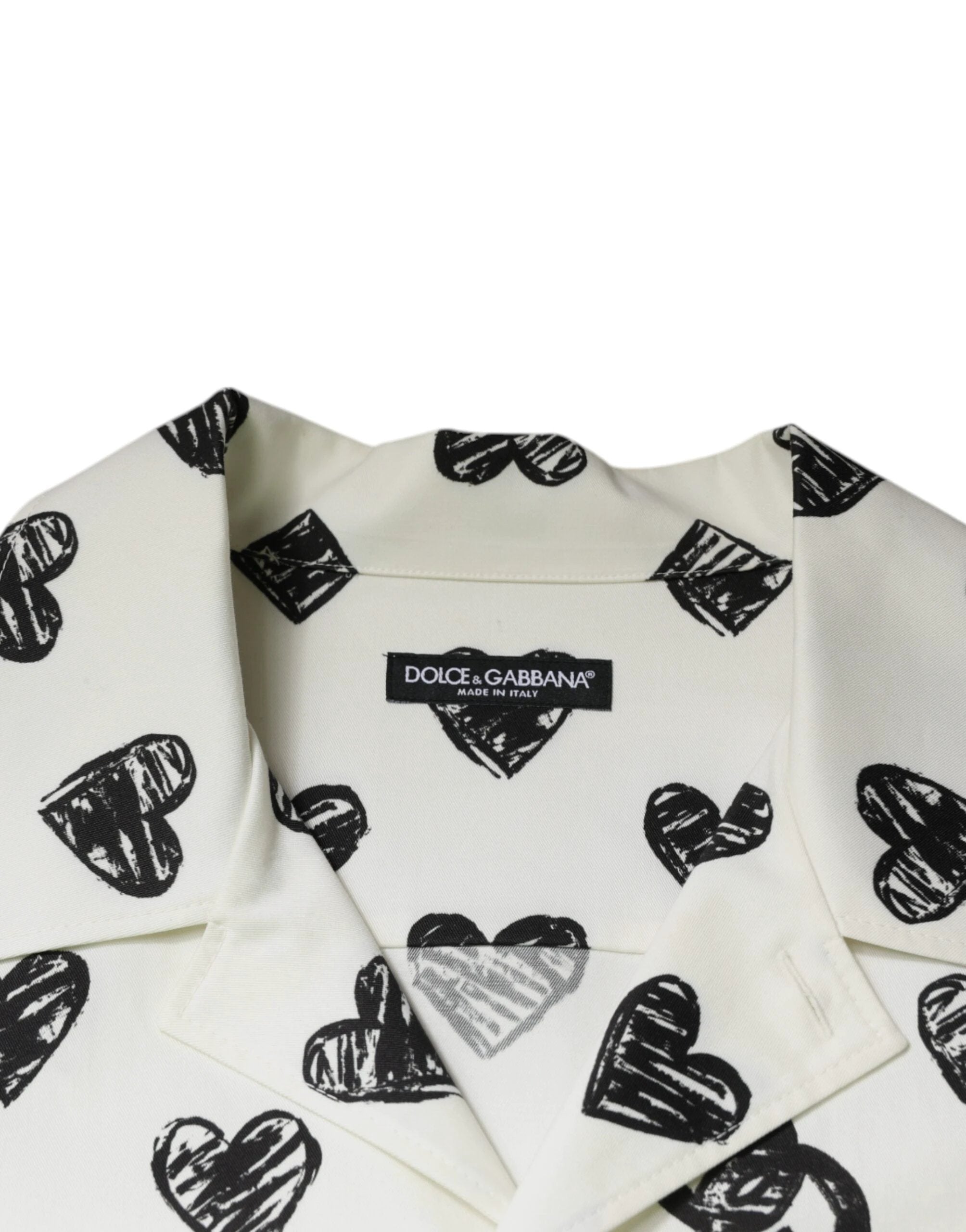 Dolce & Gabbana White Heart Print Short Sleeve Casual Shirt by Dolce & Gabbana