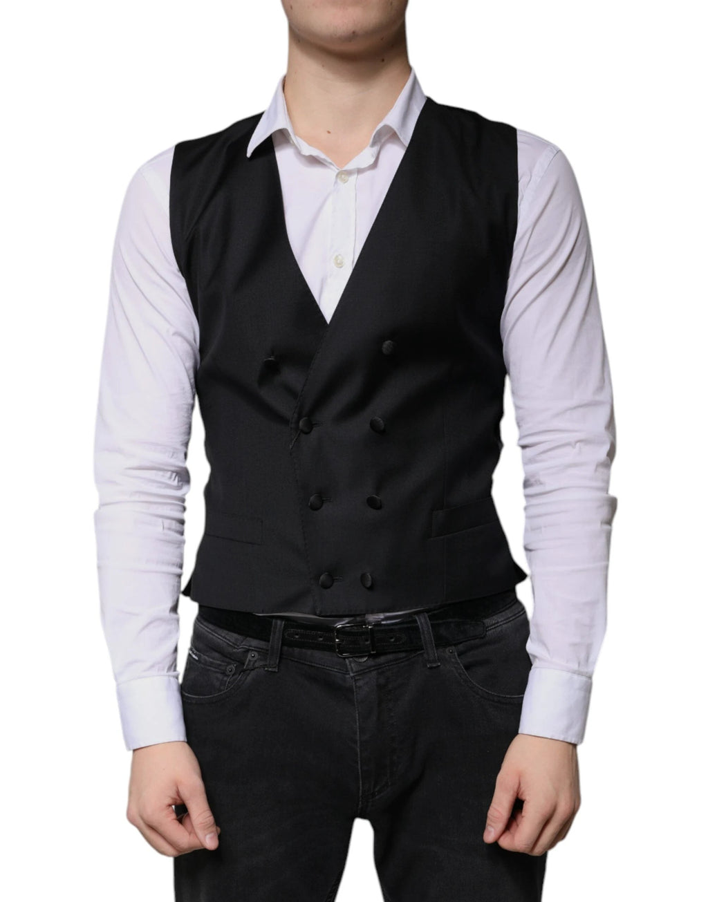 Dolce & Gabbana Black Wool Formal Dress Men Waistcoat Vest by Dolce & Gabbana