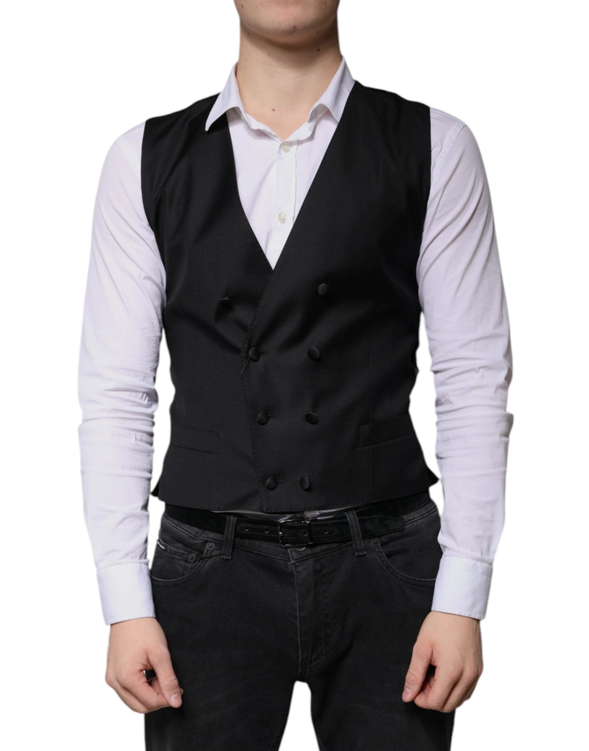 Dolce & Gabbana Black Wool Formal Dress Men Waistcoat Vest by Dolce & Gabbana