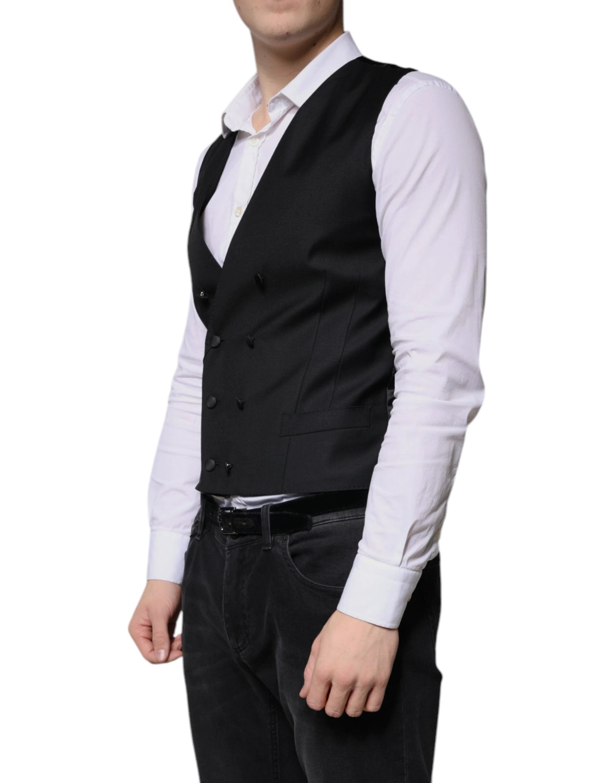 Dolce & Gabbana Black Wool Formal Dress Men Waistcoat Vest by Dolce & Gabbana