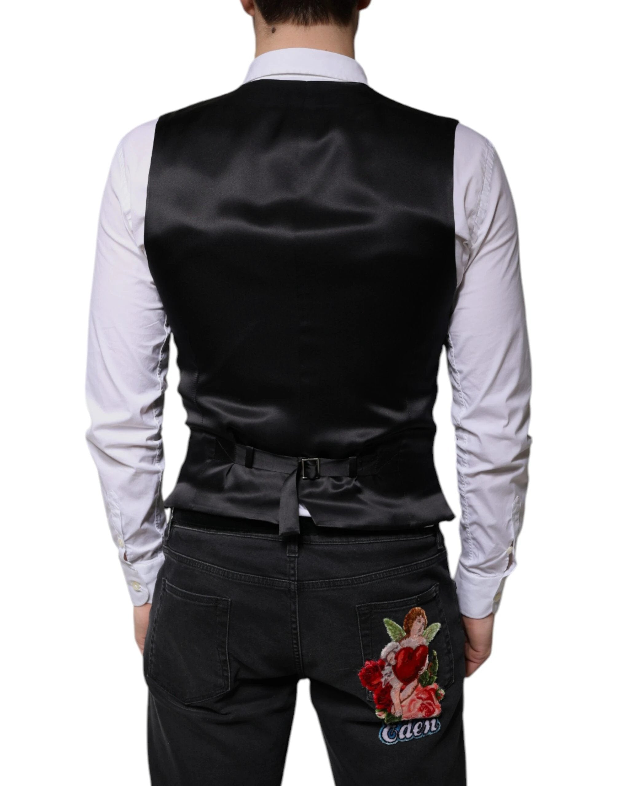 Dolce & Gabbana Black Wool Formal Dress Men Waistcoat Vest by Dolce & Gabbana