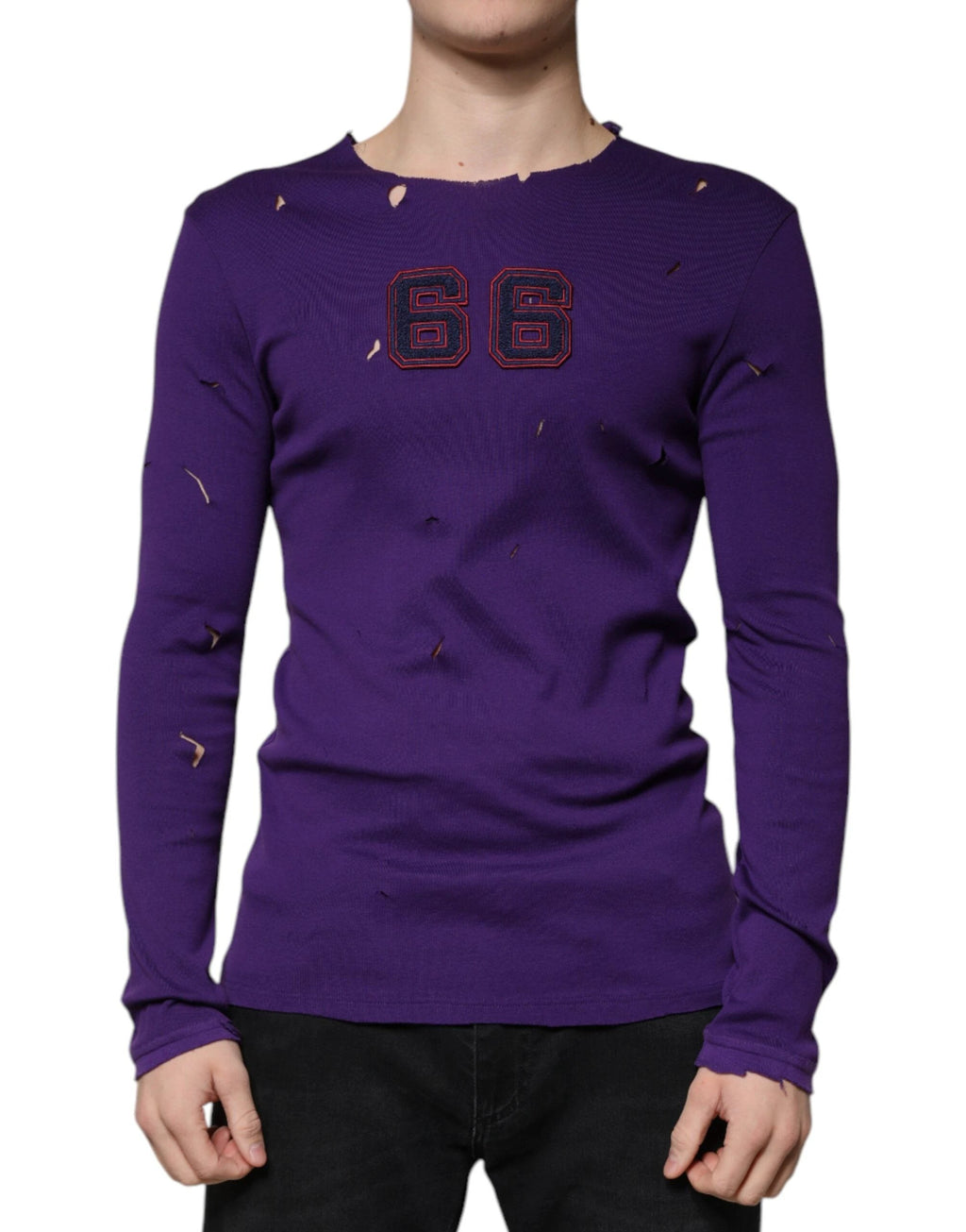Dolce & Gabbana Purple Cotton Round Neck Pullover Men Sweater by Dolce & Gabbana