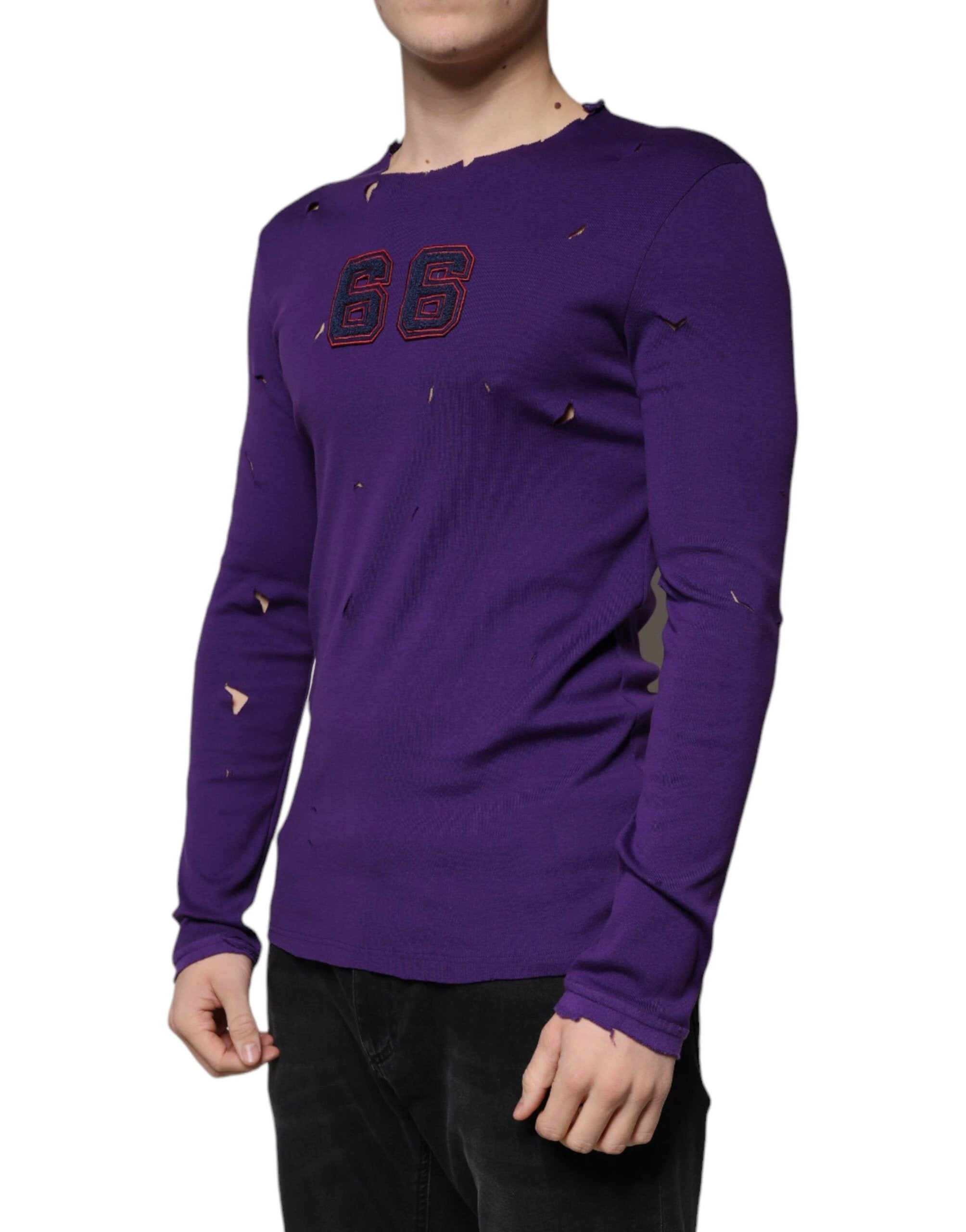 Dolce & Gabbana Purple Cotton Round Neck Pullover Men Sweater by Dolce & Gabbana
