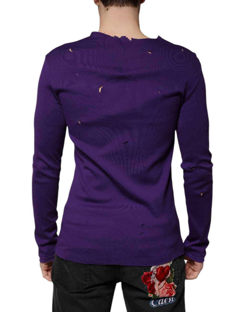 Dolce & Gabbana Purple Cotton Round Neck Pullover Men Sweater by Dolce & Gabbana