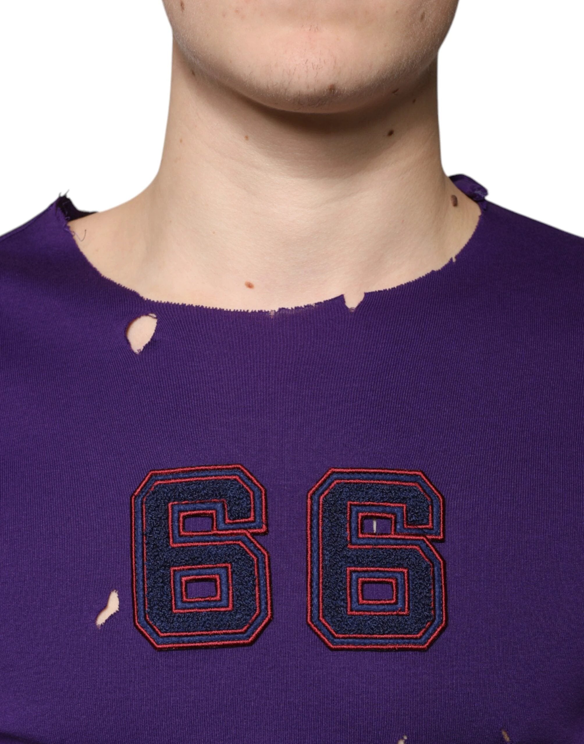 Dolce & Gabbana Purple Cotton Round Neck Pullover Men Sweater by Dolce & Gabbana
